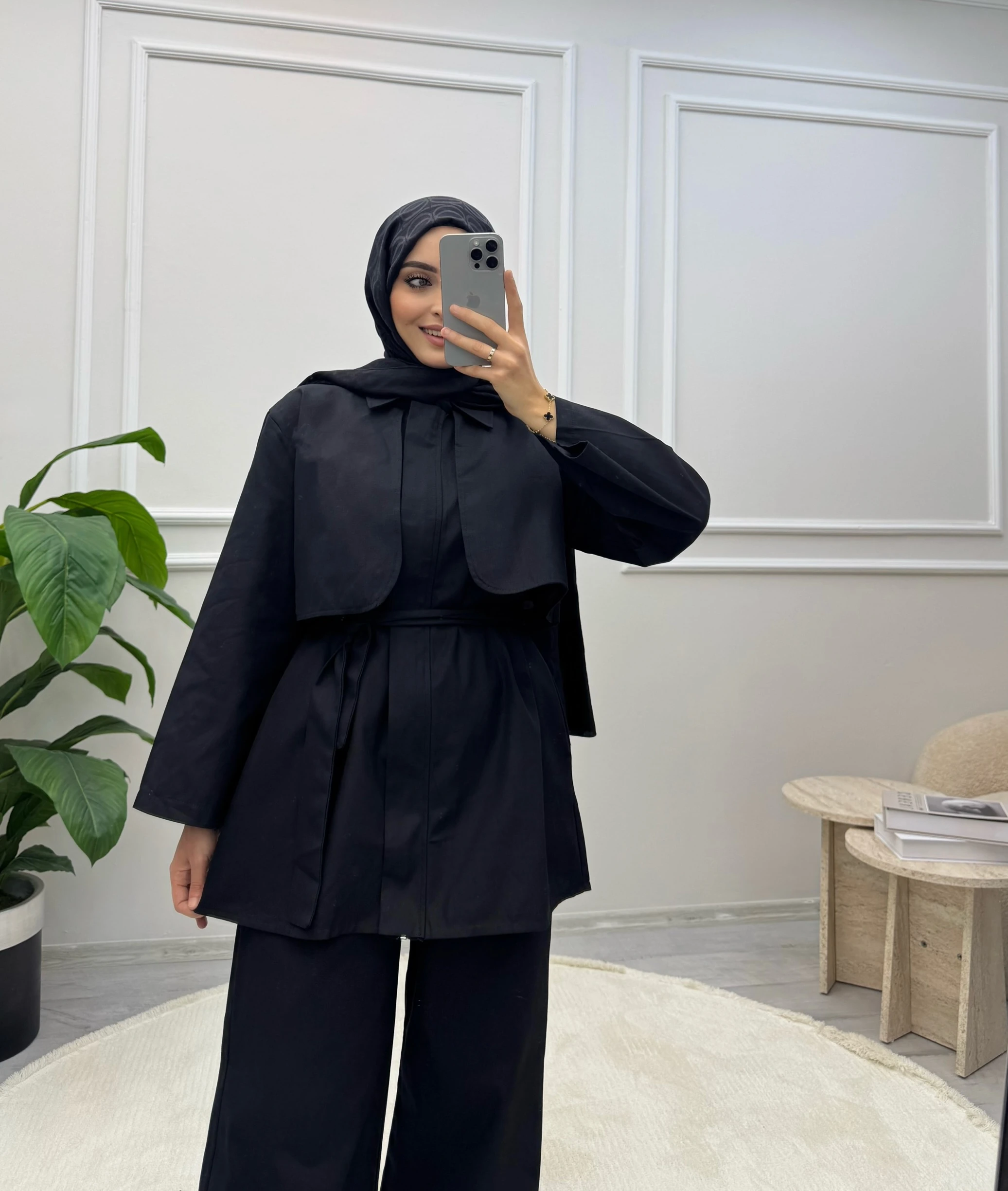 Sedef Gabardin Fermuarlı İkili Takım - Siyah