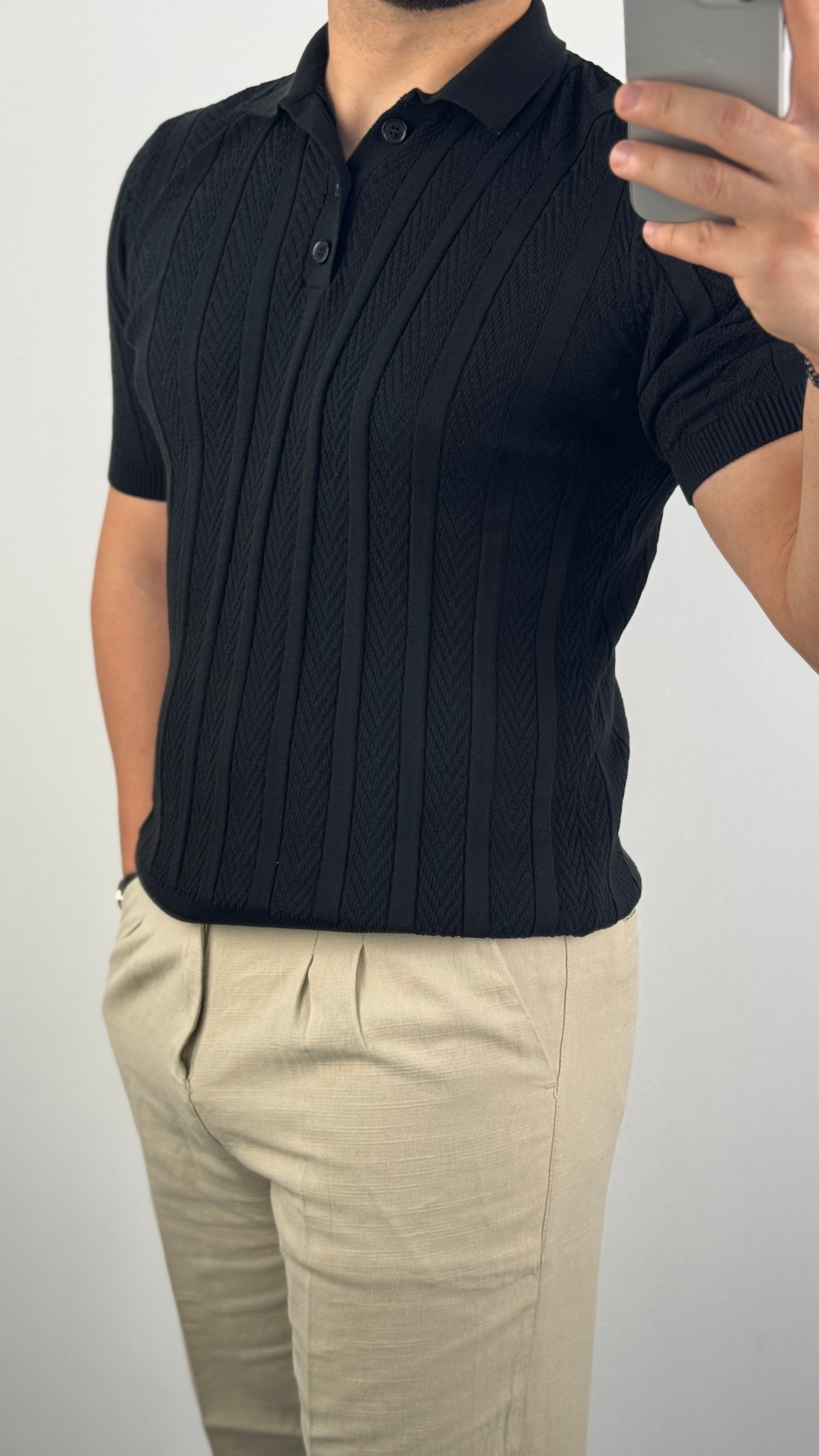 Polo Yaka Örgülü Triko T-shirt