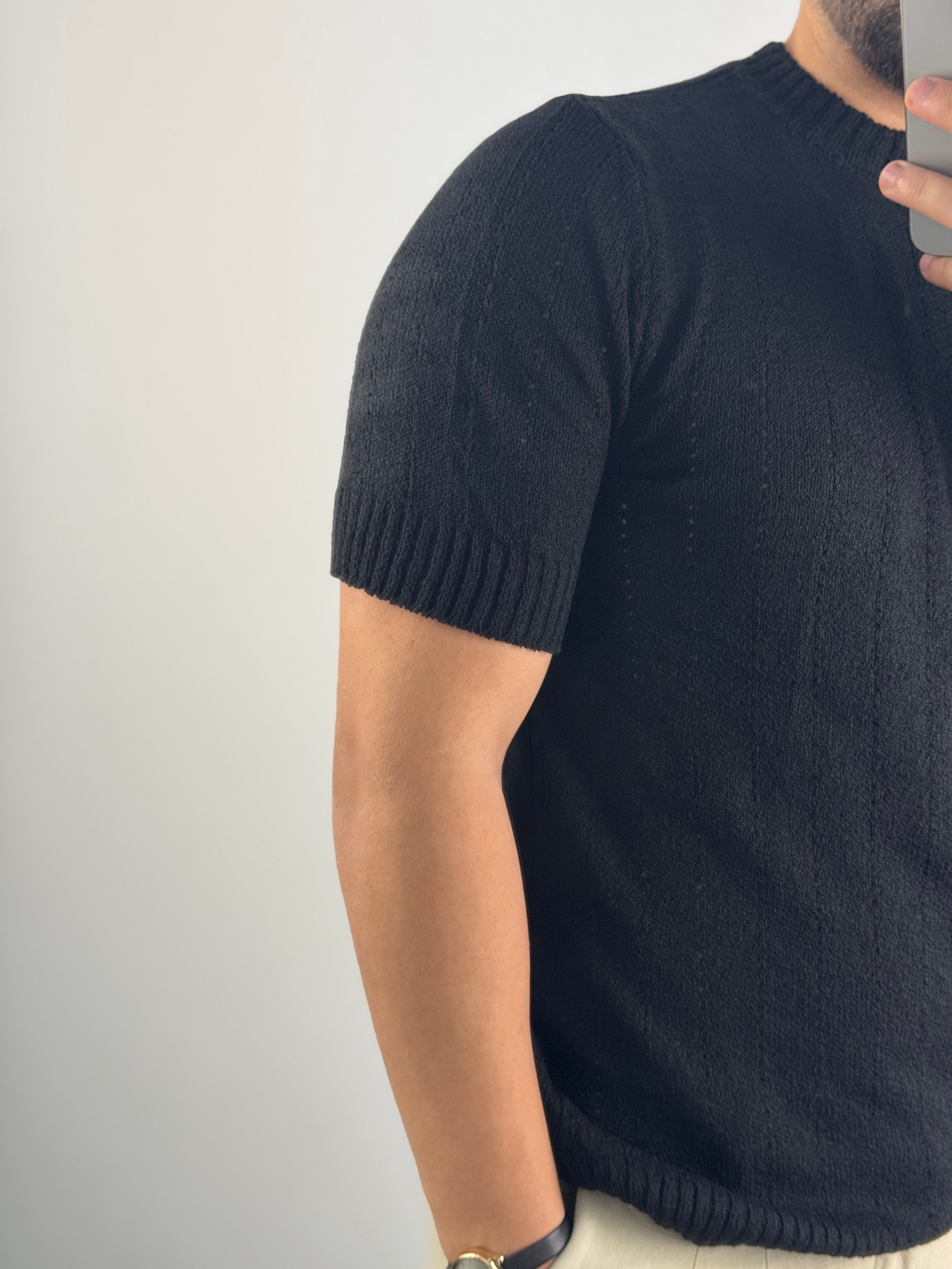 Bisiklet Yaka Dokulu T-Shirt
