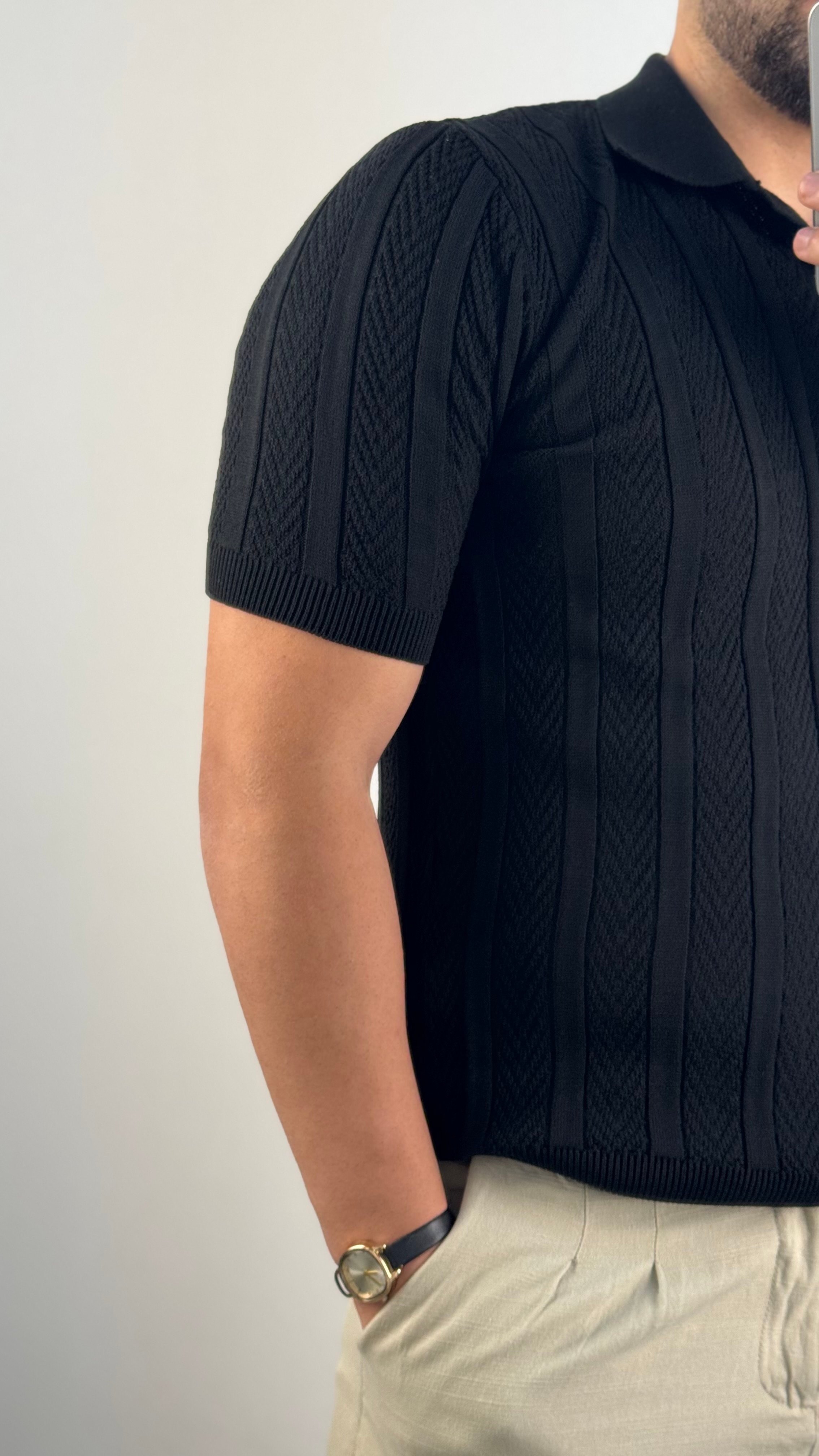 Polo Yaka Örgülü Triko T-shirt