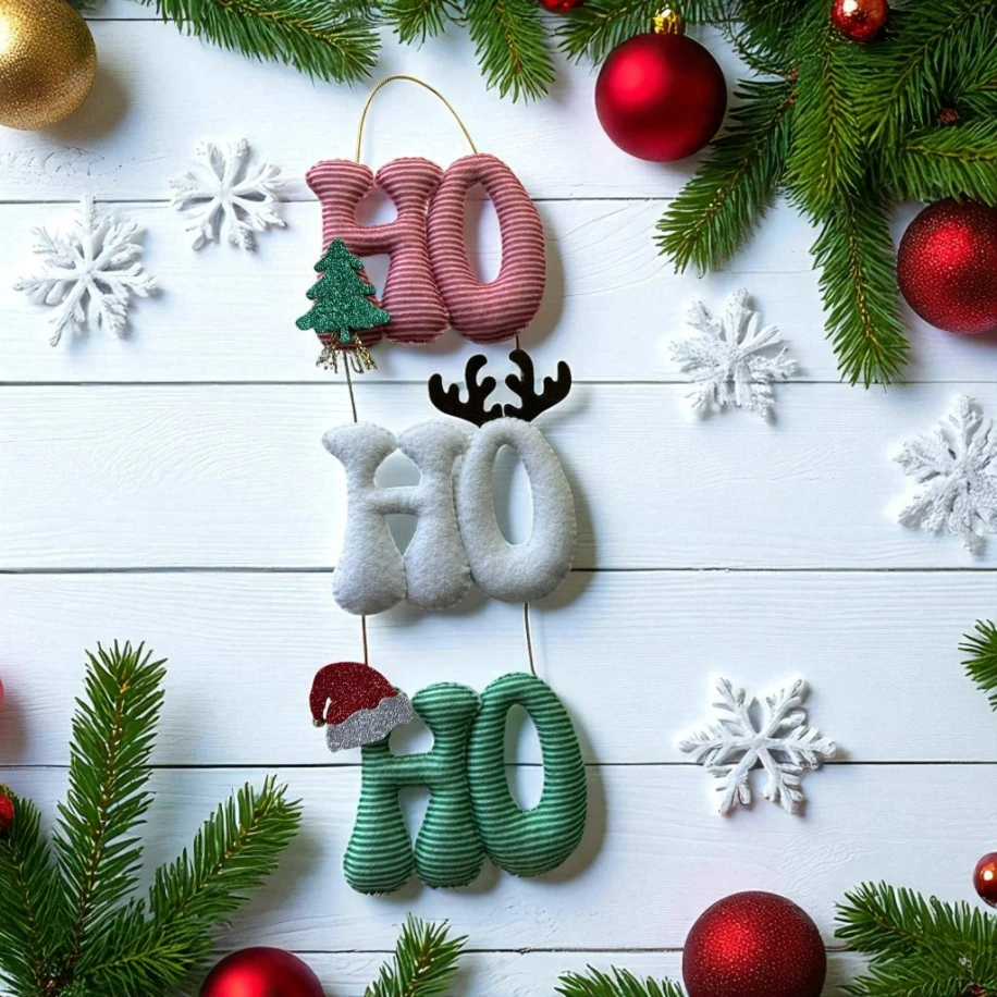 Ho Ho Ho Yılbaşı Süsü (Çizgili-Beyaz)