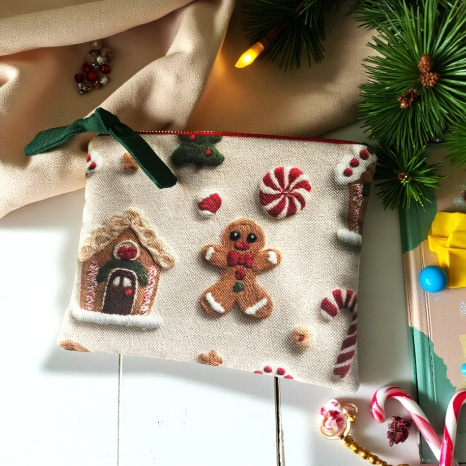 Kurabiye Adam Yılbaşı Temalı Fermuarlı Çanta