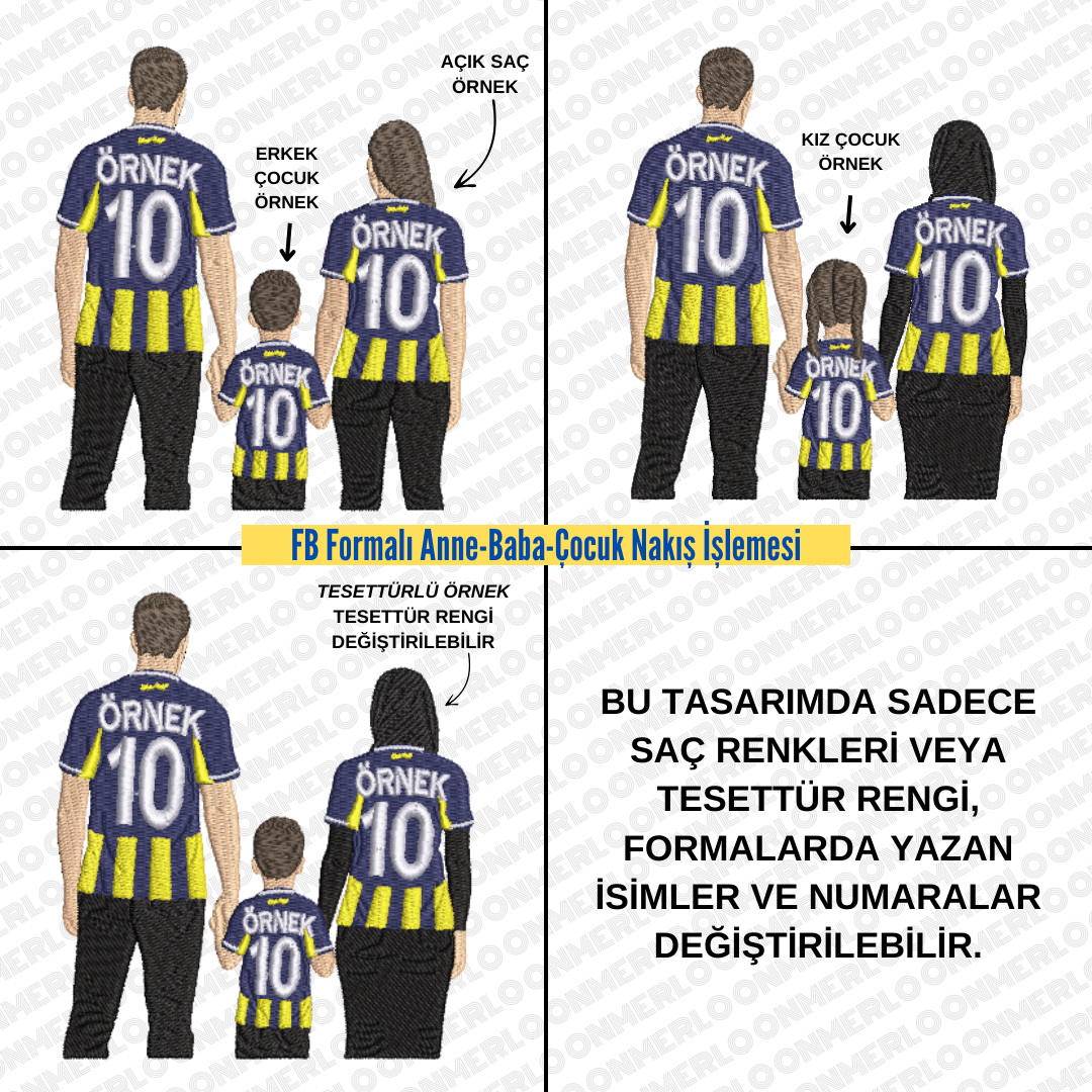FB Formalı Anne-Baba-Çocuk Nakışı