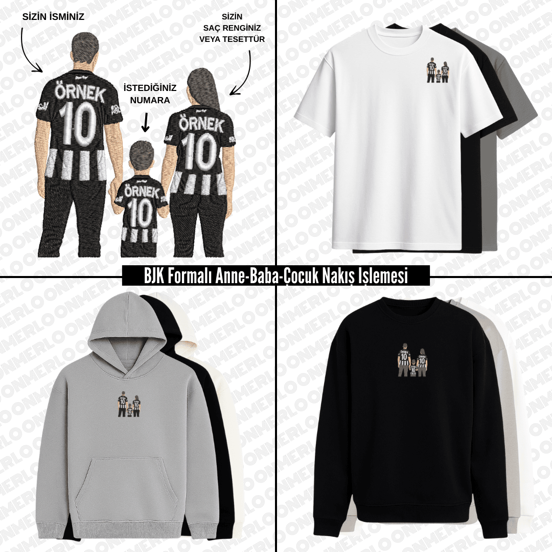 BJK Formalı Anne-Baba-Çocuk Nakışı