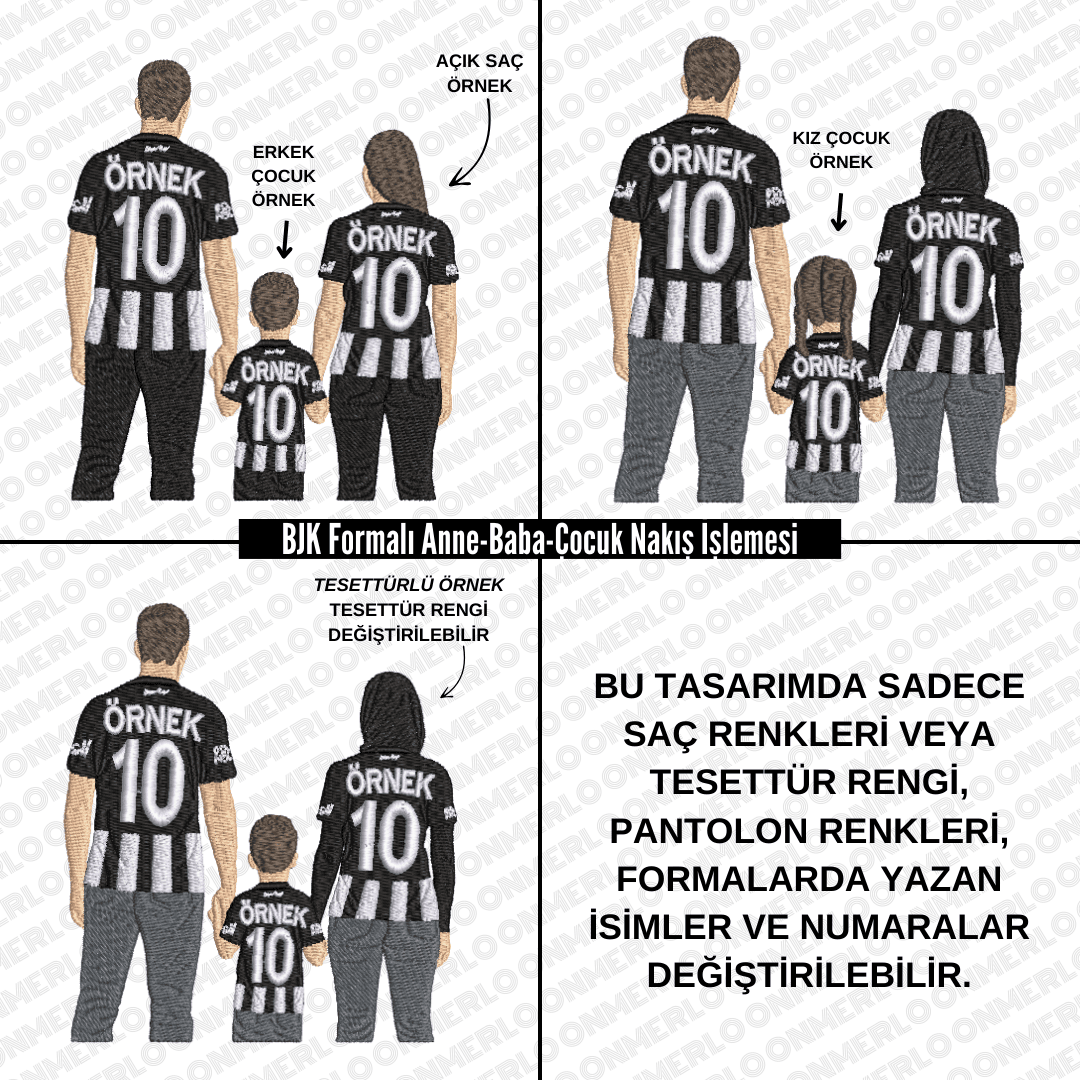 BJK Formalı Anne-Baba-Çocuk Nakışı