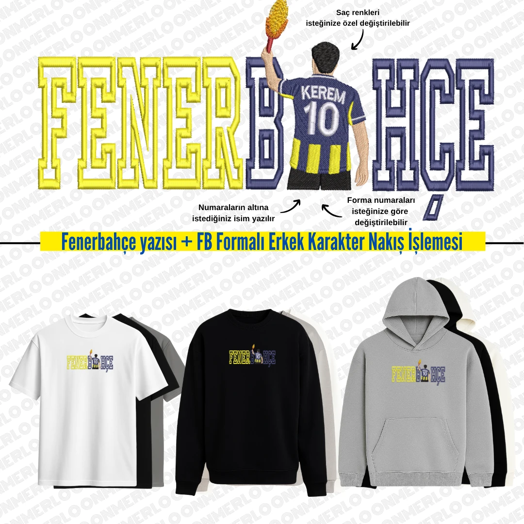 FB Yazısı + Formalı Erkek Karakter Nakış İşlemesi