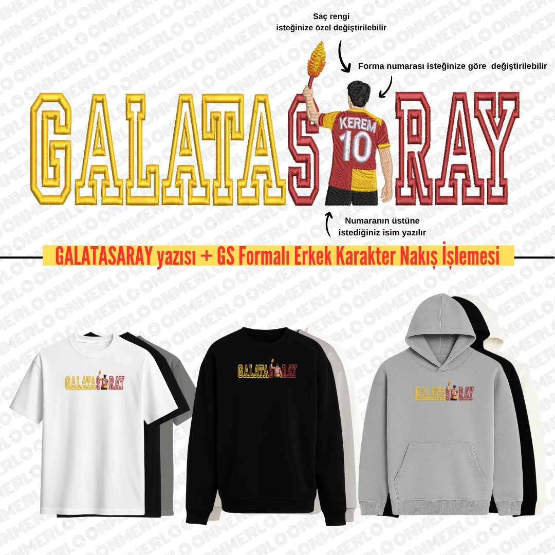 GS Yazısı + Formalı Erkek Karakter Nakış İşlemesi