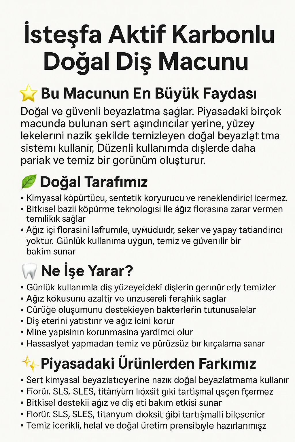İSTEŞFA AKTİF KARBONLU DOĞAL DİŞ MACUNU