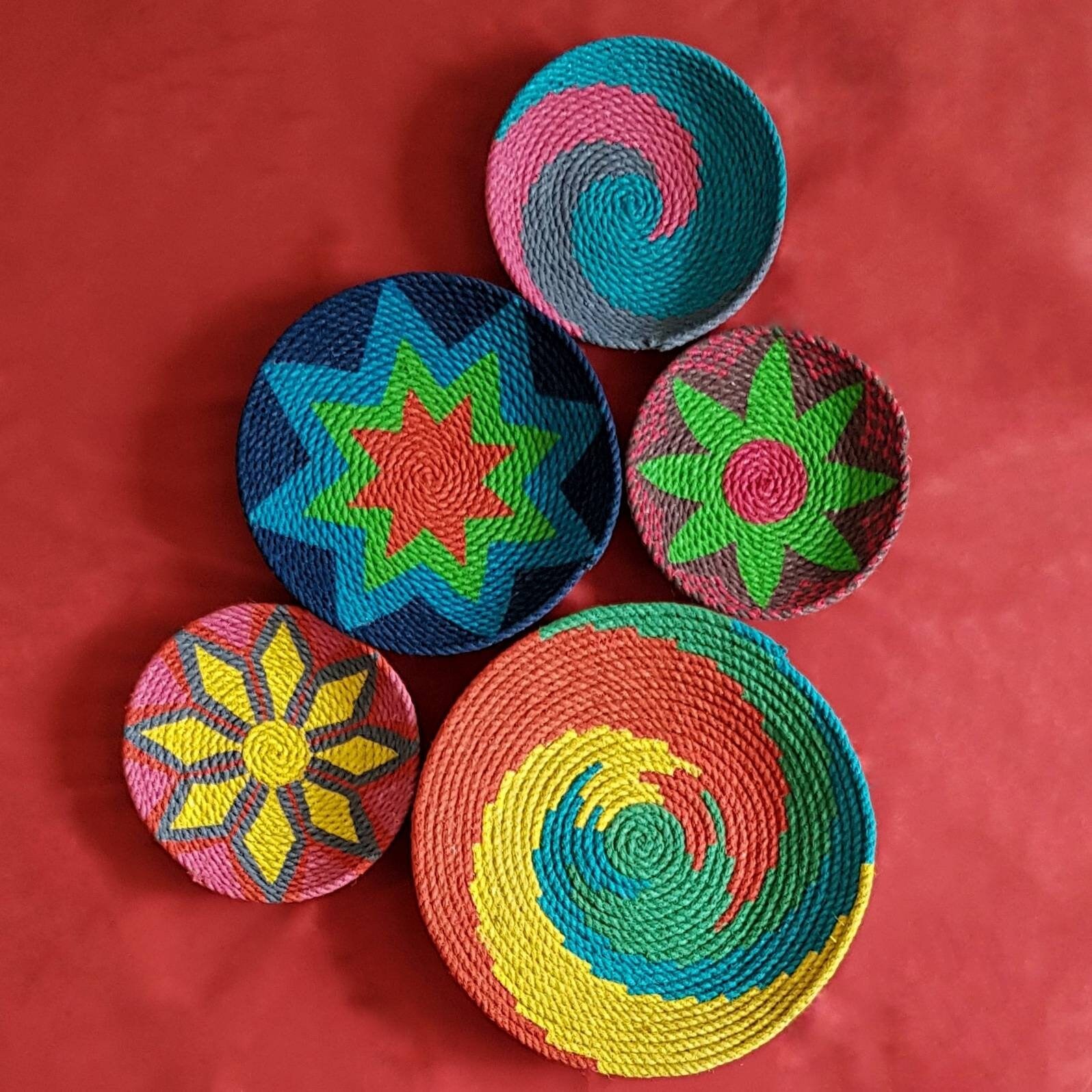 Wall plates for living room decor ,Wicker Round Bowl,Woven baskets,Boho  african plates for Wall Deco , Authentic African Craftsmanship