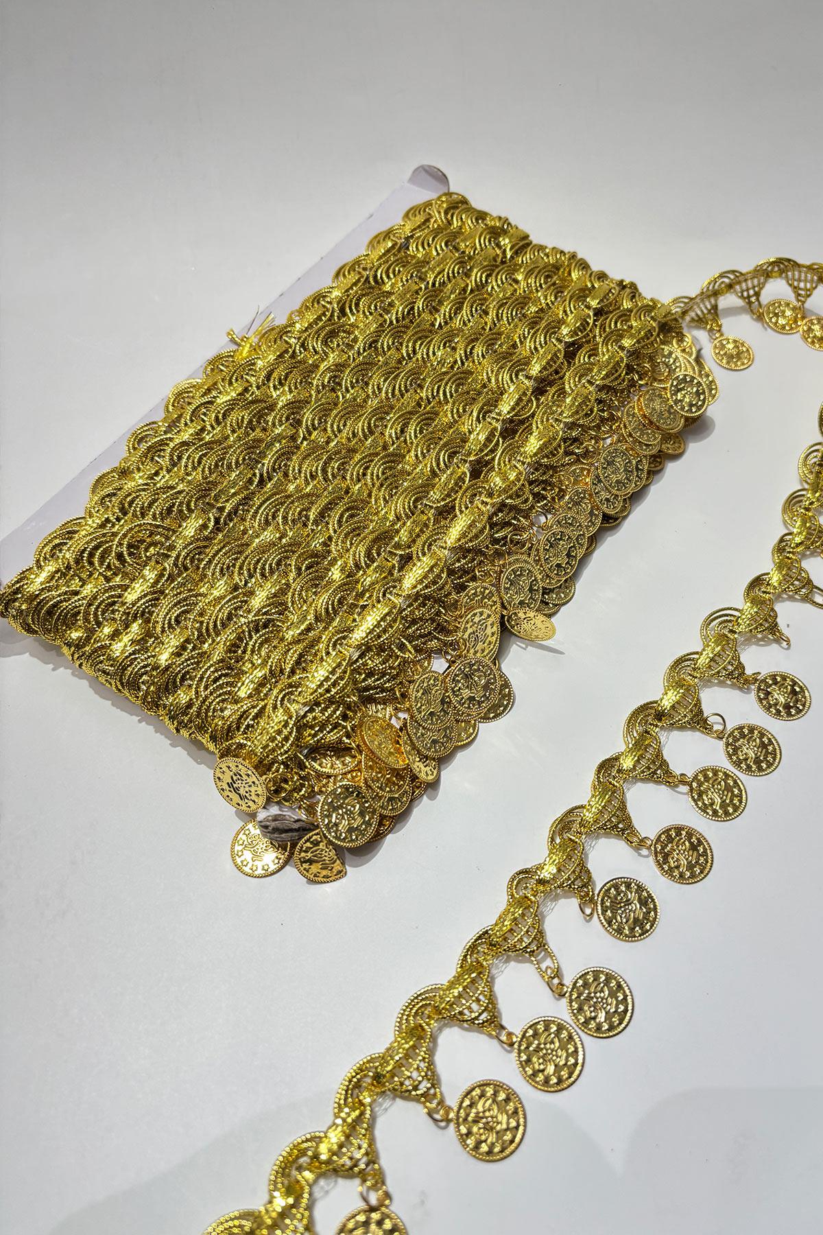 Altın Sarısı Para Pullu Şerit Harç 10 Metre | Dekoratif Süsleme Şeridi