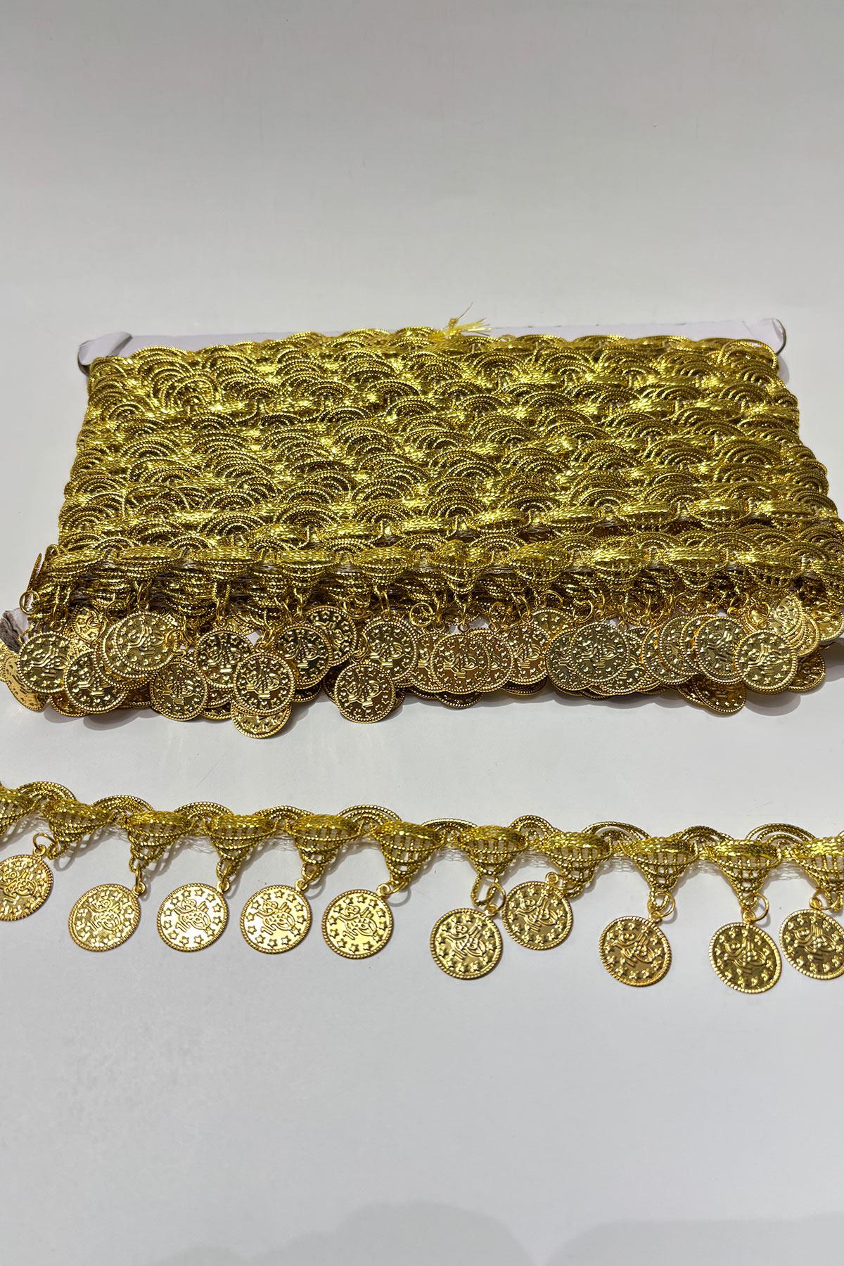 Altın Sarısı Para Pullu Şerit Harç 10 Metre | Dekoratif Süsleme Şeridi