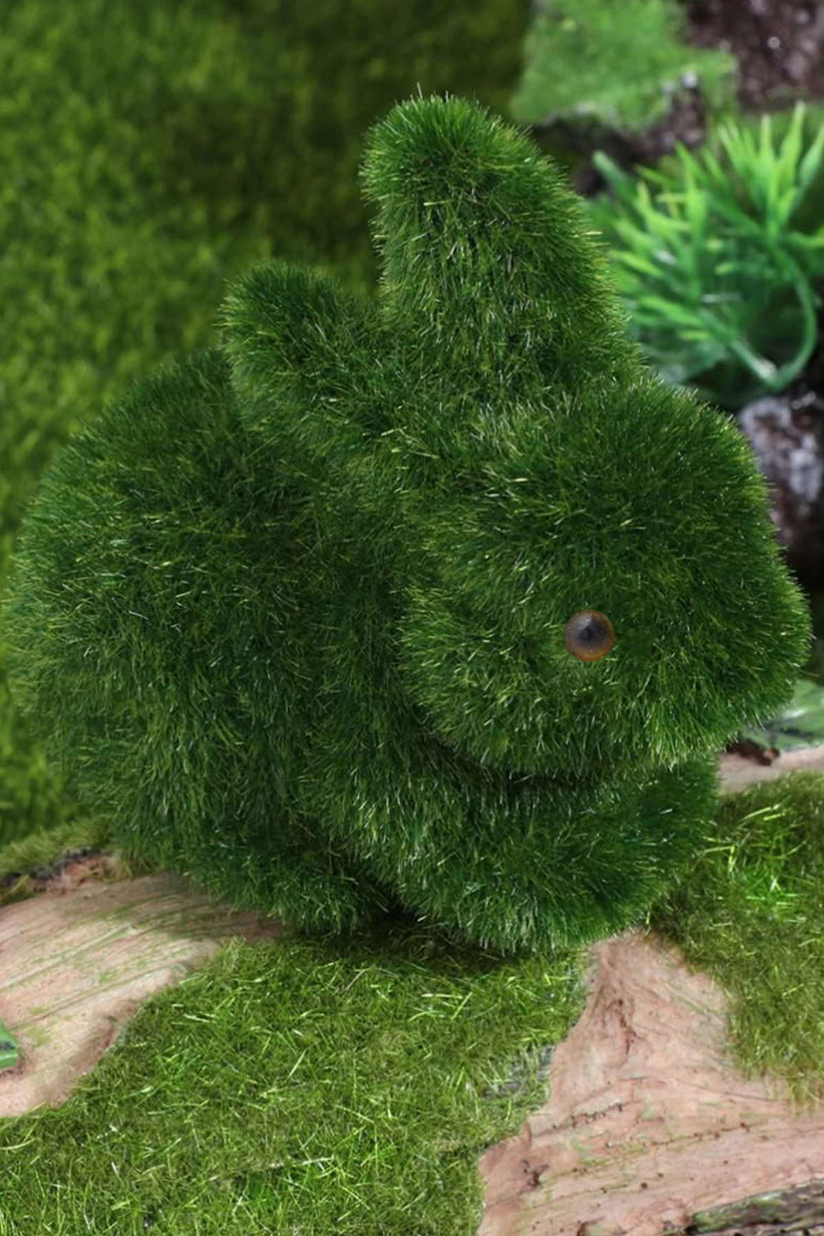 Dekoratif Yeşil Yapay Yosun Bahçe Süsü Mini Strafor Tavşan 15x12 cm