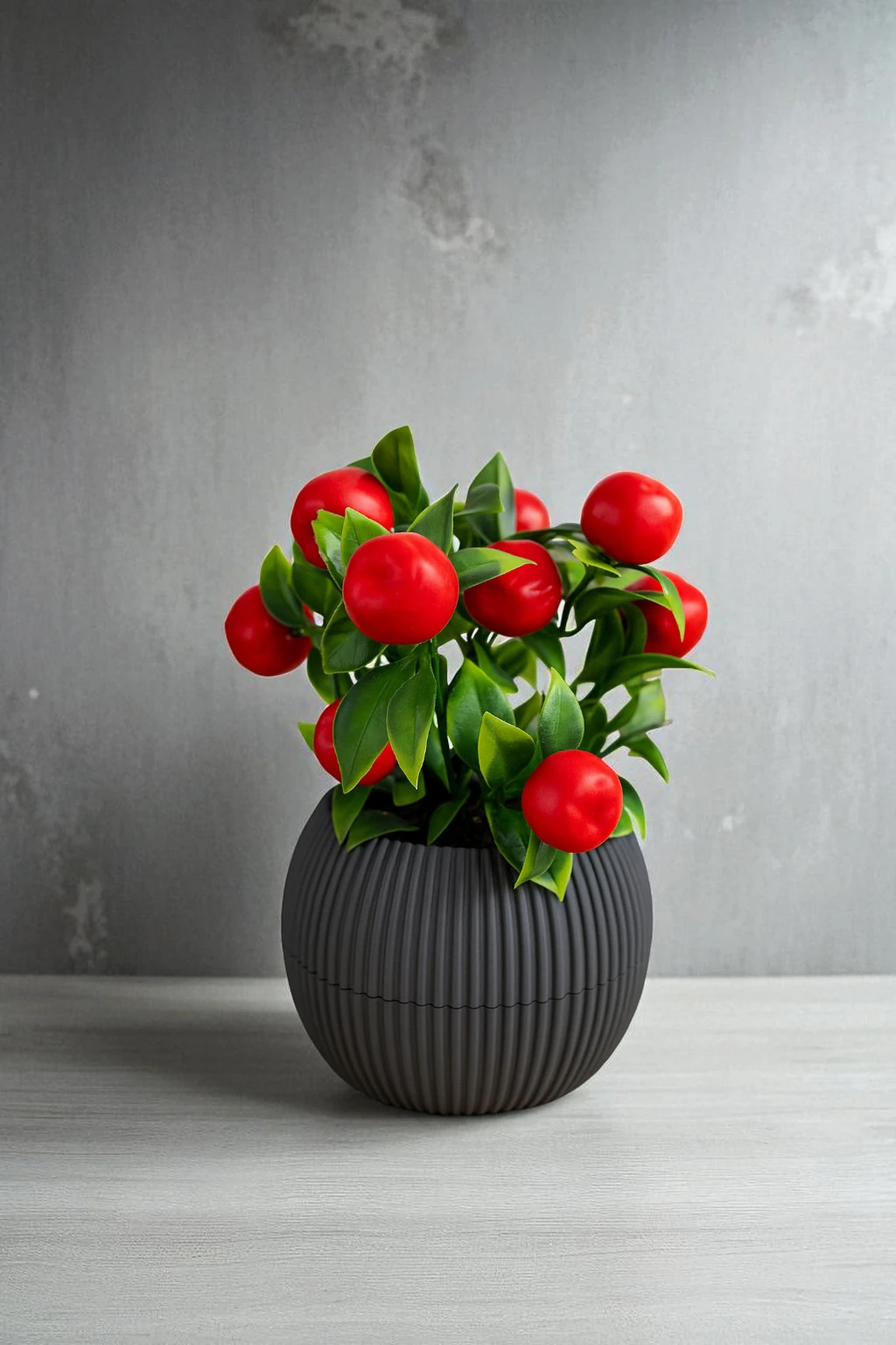 Lüks Orta Saksıda Taş Yosunlu Yapay Çiçek Meyve Demeti Ağacı