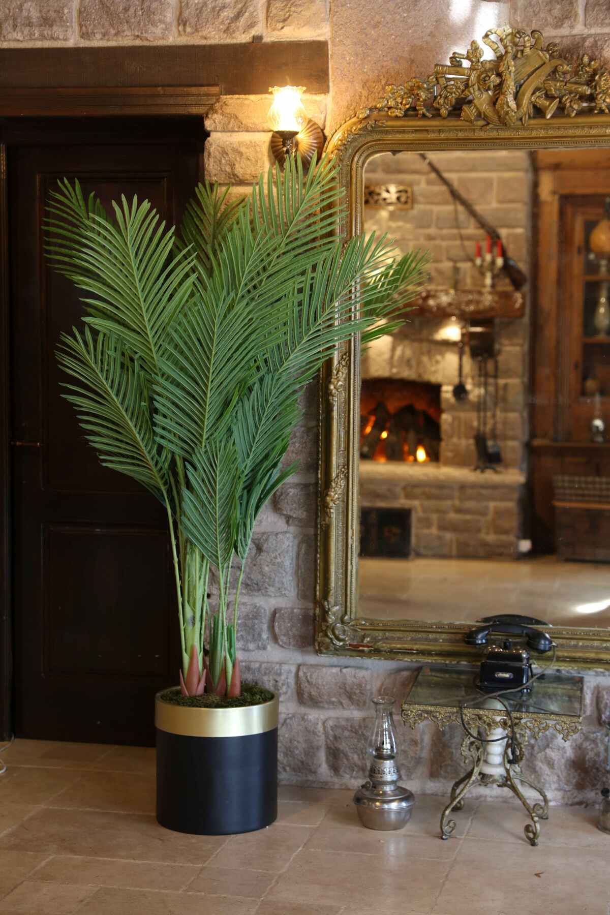 DDS-501 Siyah Metal Saksılı Yapay Ağaç Yapay Çiçek Büyük Boy Salon Çiçeği 150 Cm 1.50 Metre