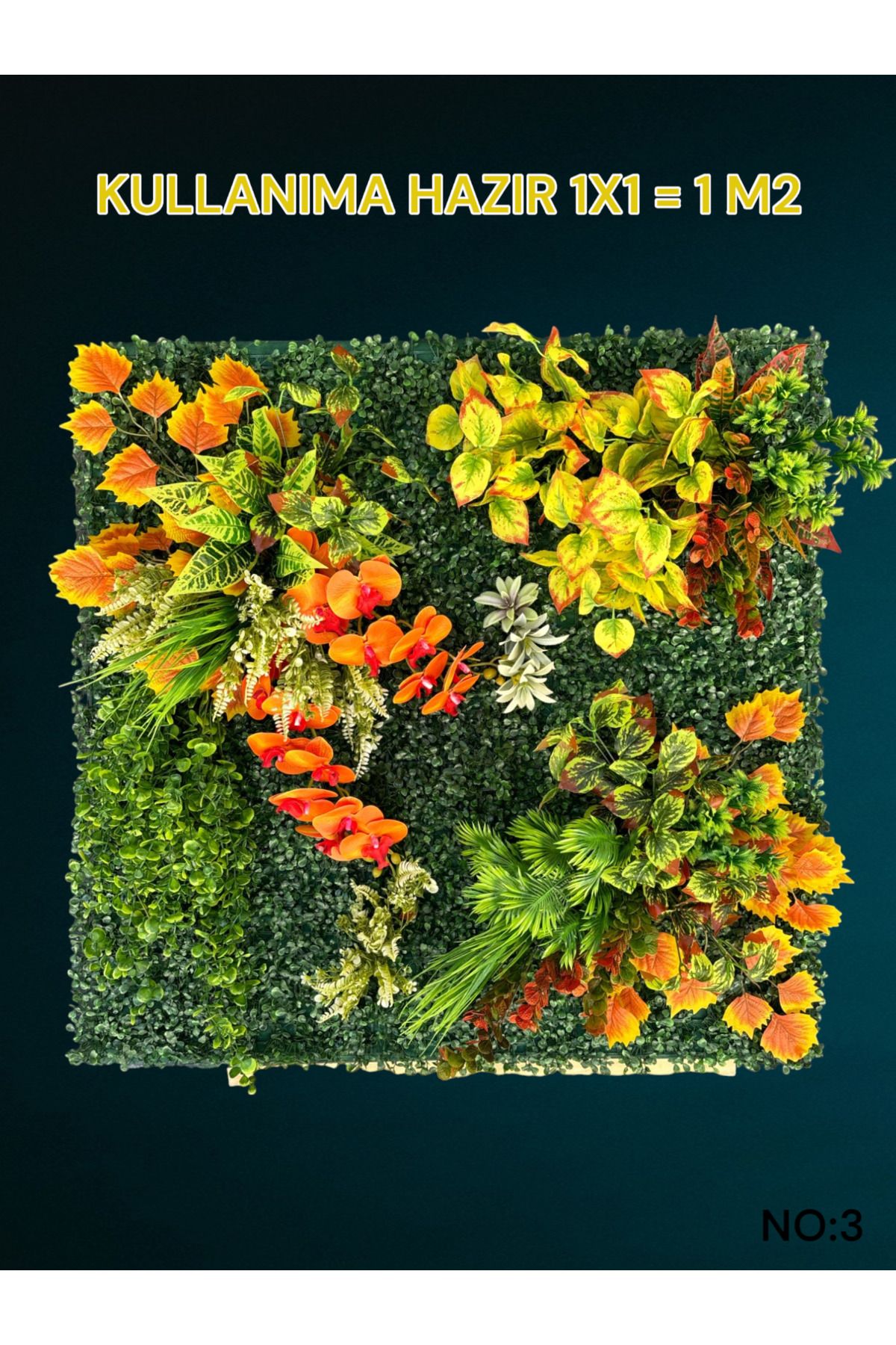 1 M2 Hazır Dikey Bahçe Duvar Dekorasyon Paneli Şimşir Panel Yapay Çiçek 1x1 Metre MODEL:3
