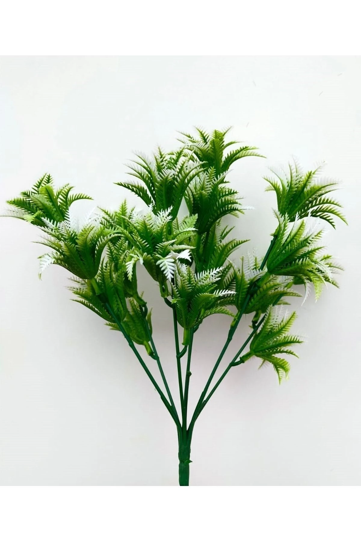 Yapay Çiçek Mini Yeşil, Beyaz Sıkas Demeti 5 Dal Garnitür Aranjman Dikey Bahçe Saksı Yeşillik 29 Cm
