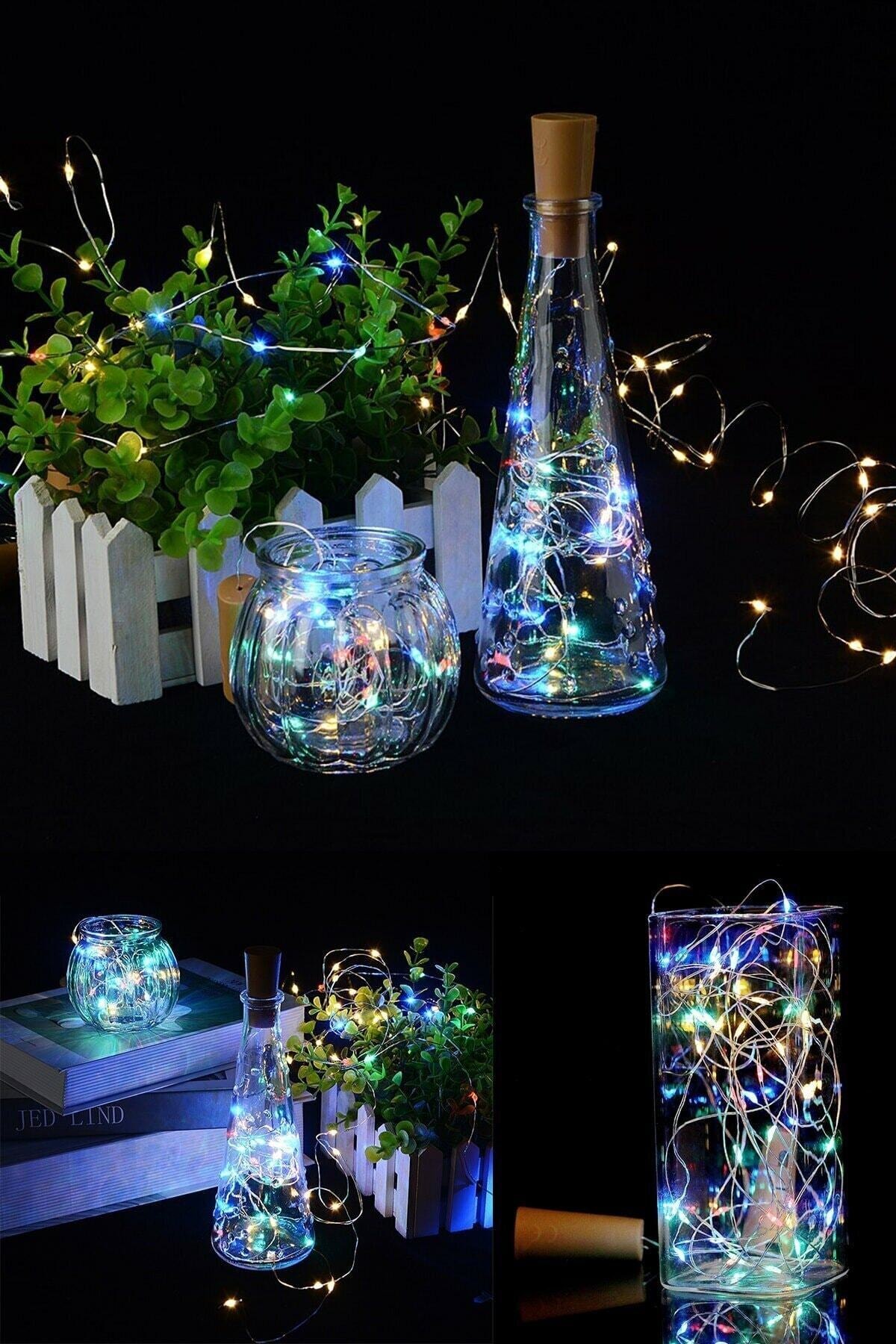 Mantar Tıpalı Peri Led 2 mt Renkli Şişe Led Piller