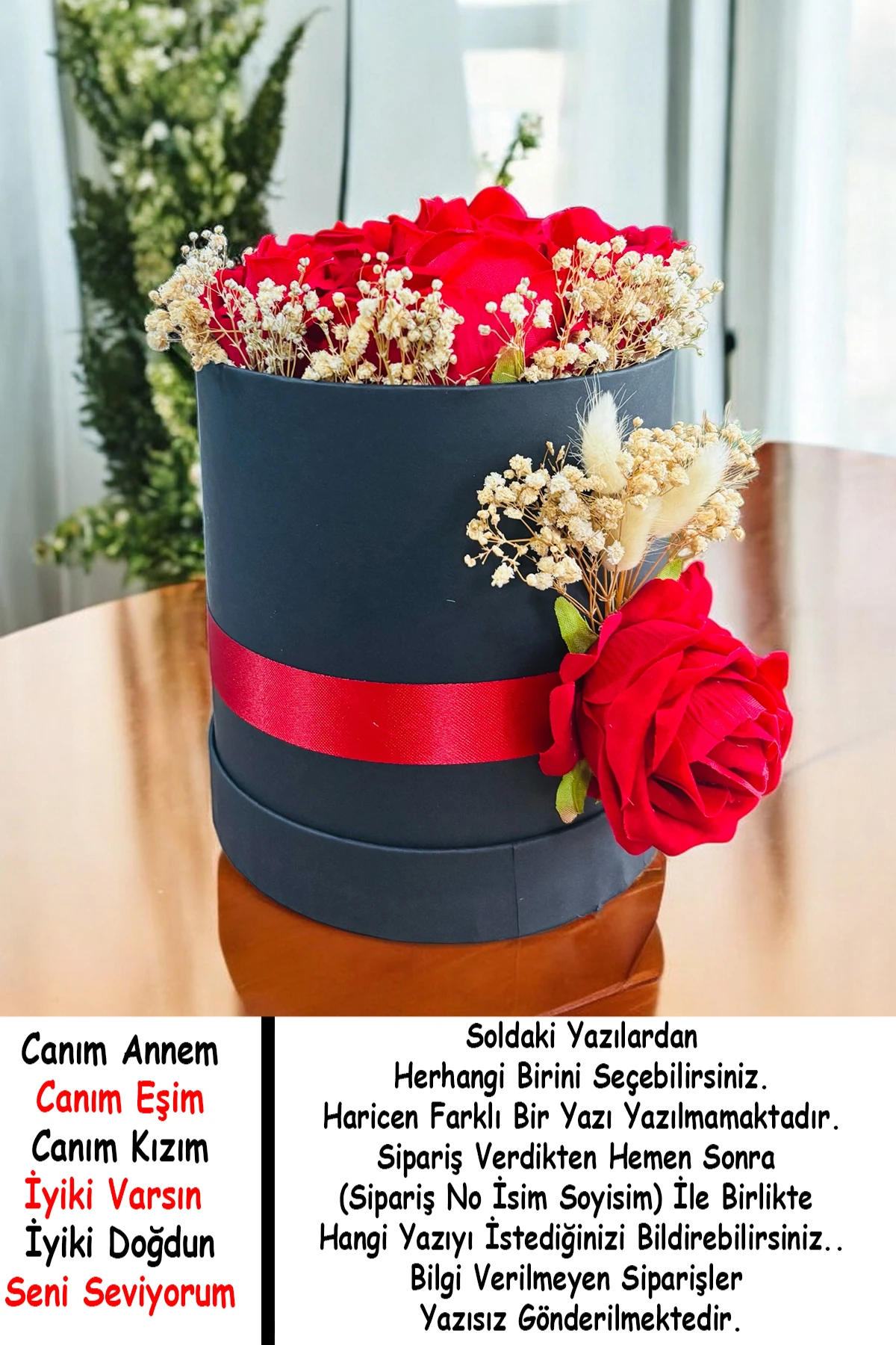 7 Güllü Sevgililer Günü Hediyesi Kutuda Yapay Solmayan Kadife Gül Cipsolu Çiçek