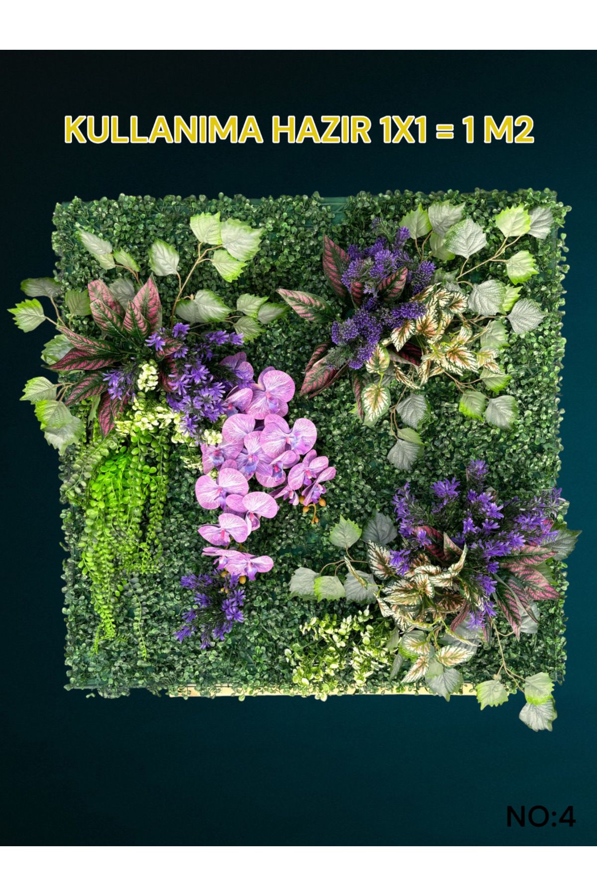 1 M2 Hazır Dikey Bahçe Duvar Dekorasyon Paneli Şimşir Panel Yapay Çiçek 1x1 Metre MODEL:4