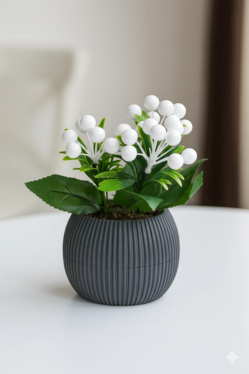 Lüks Orta Saksıda Taş Yosunlu Yapay Çiçek Kokina Demeti Ağacı