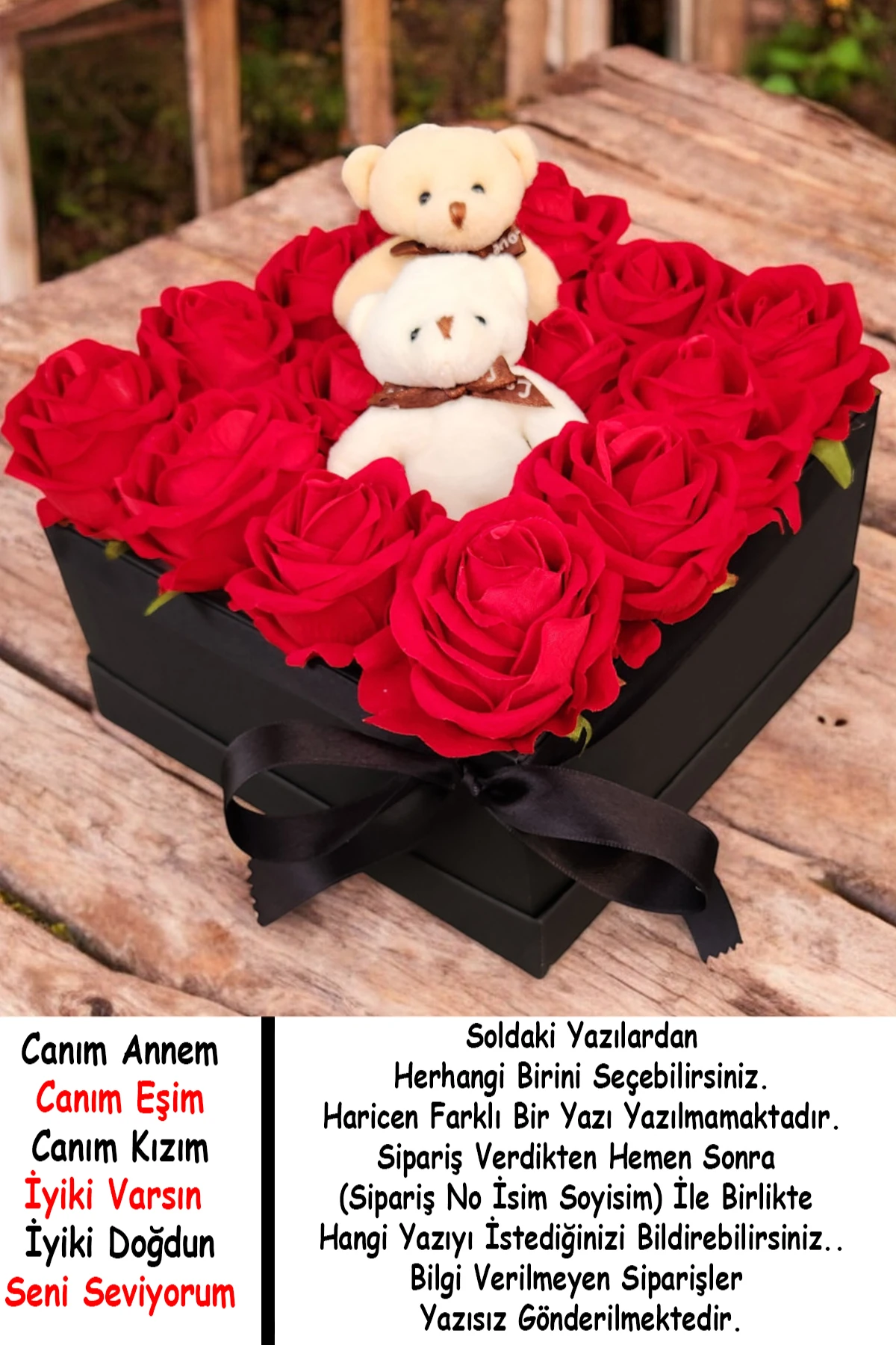 Büyük Kare Kutuda Yapay Gül Ayıcık Hediye Kutusu Sevgiliye Doğum Günü Özel Gün Hediyesi