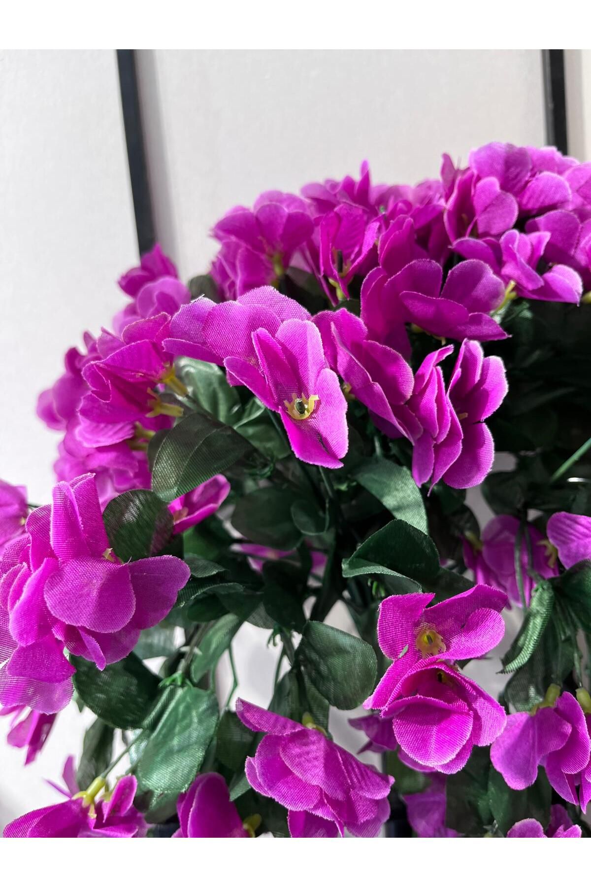 Metal Saksı Dahil Yapay Çiçek Sarkan Mor Begonvil Sarmaşık