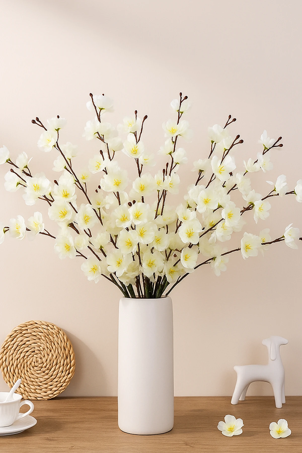 Japon Kiraz Çiçeği 9 Dallı Yapay Çiçek Demeti Bahar Dalı 55 Cm