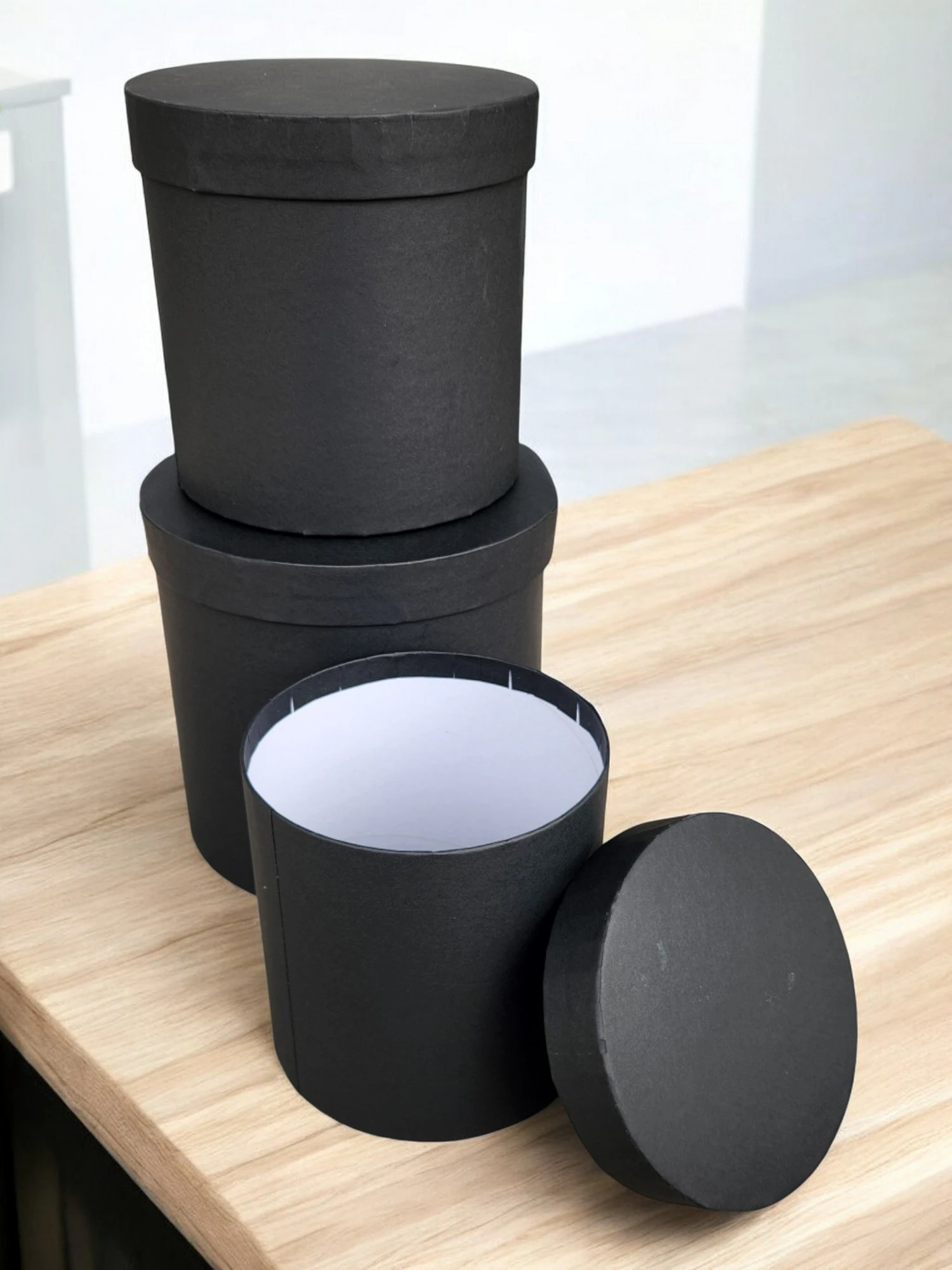 Silindir Hediyelik Karton Kutu Seti 3 lü Siyah