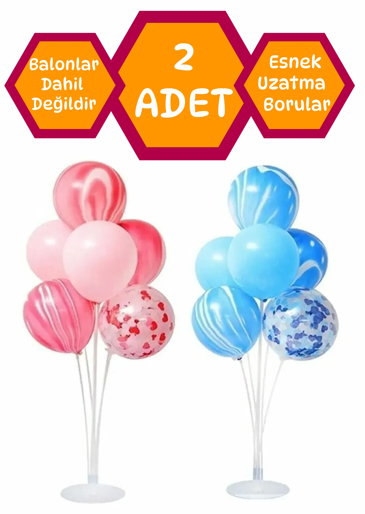 2 Adet Balon Süsleme Standı 7li Çubuklu Ikili Set Ayaklı Stand