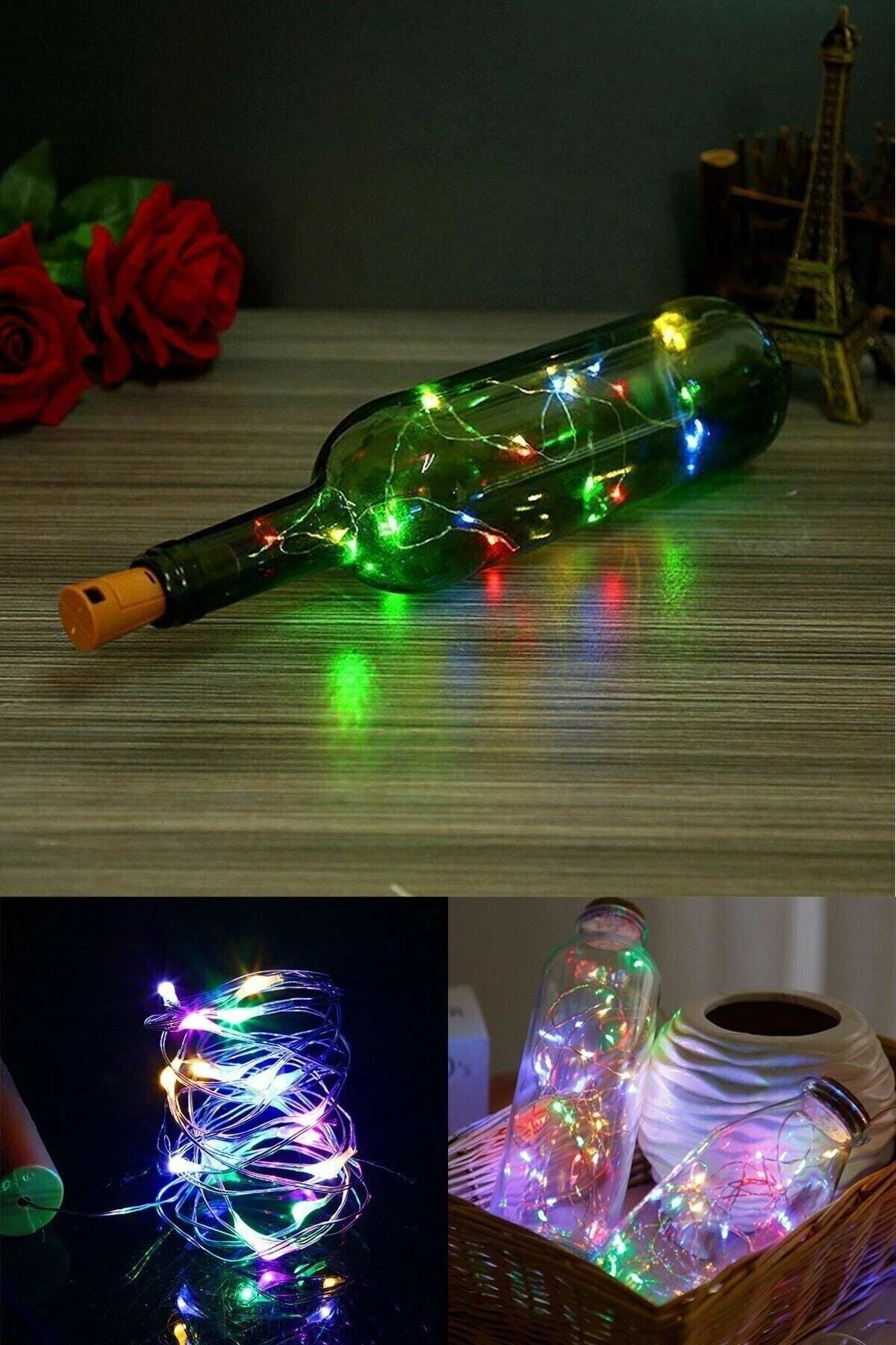 Mantar Tıpalı Peri Led 2 mt Renkli Şişe Led Piller