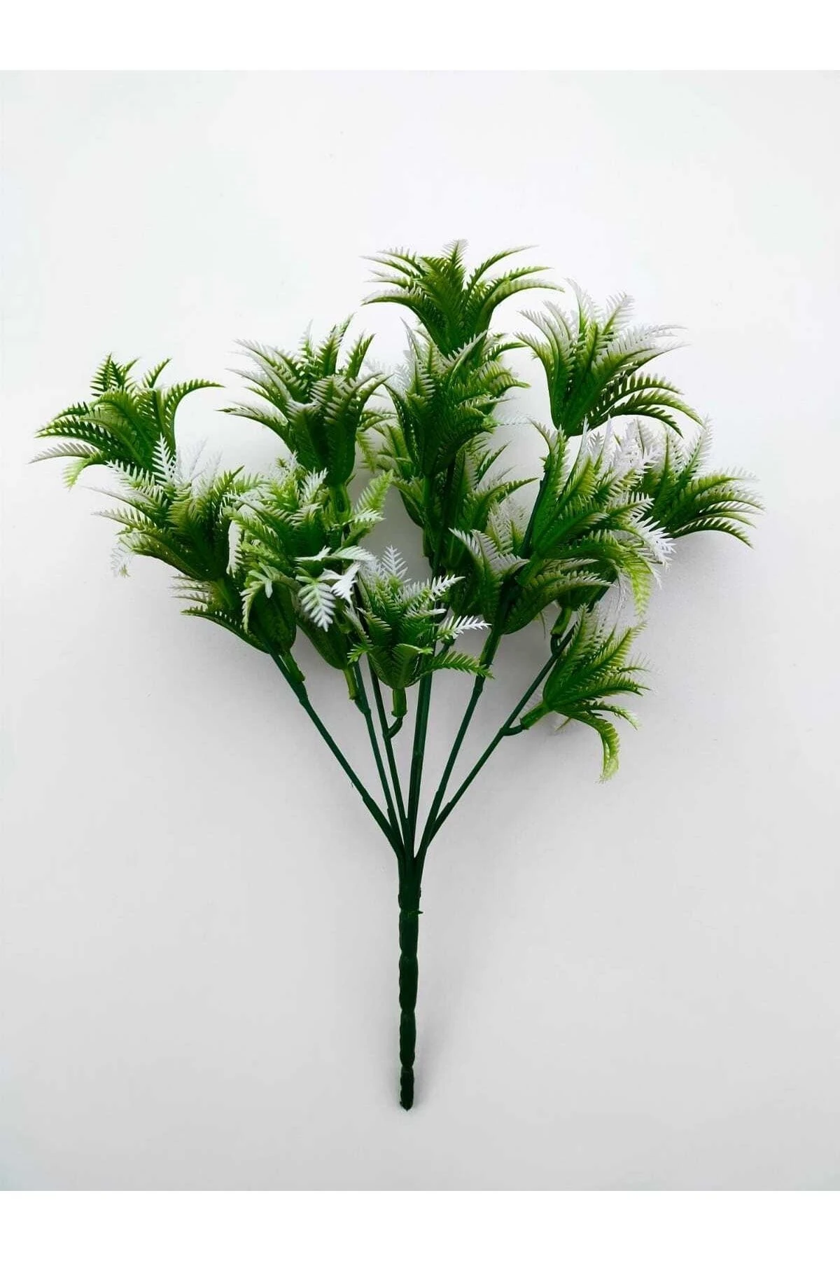 Yapay Çiçek Mini Yeşil, Beyaz Sıkas Demeti 5 Dal Garnitür Aranjman Dikey Bahçe Saksı Yeşillik 29 Cm