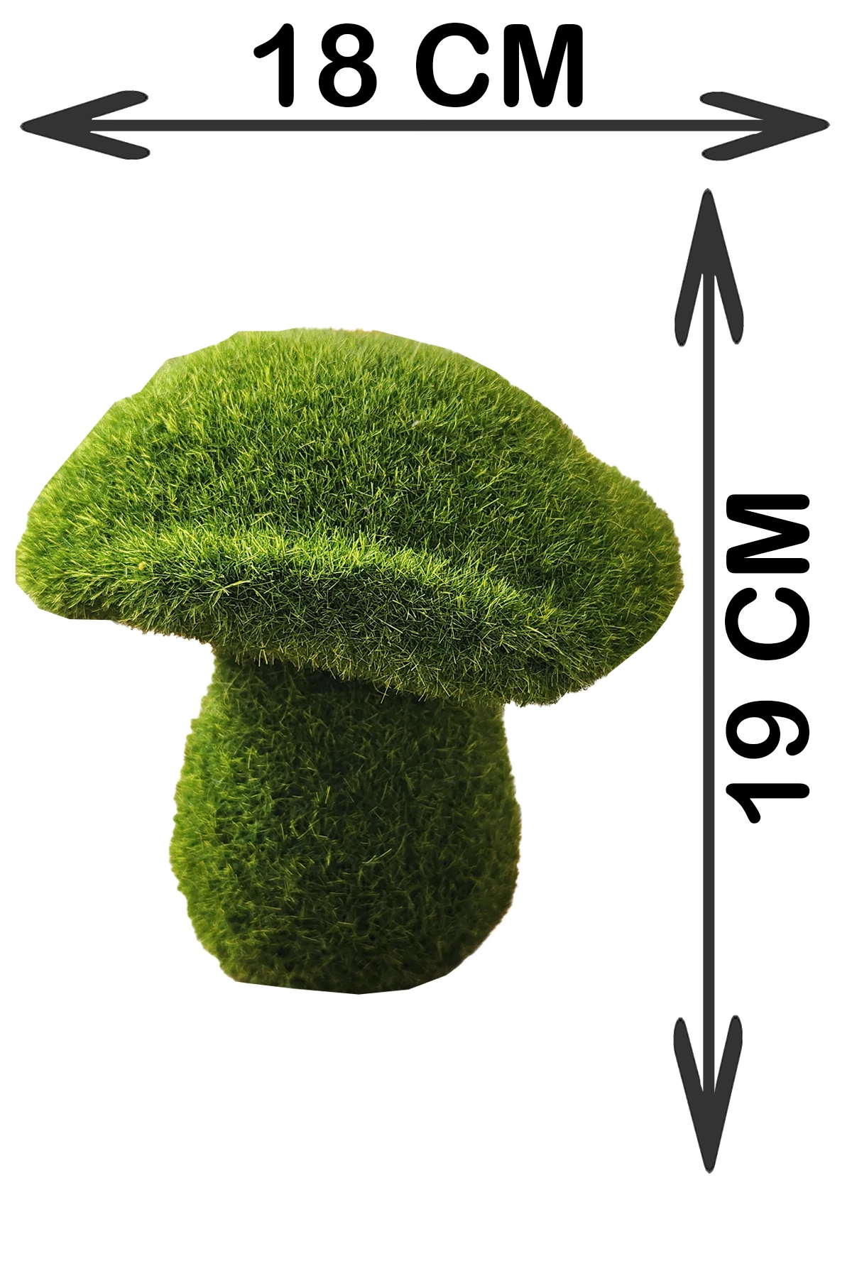 Dekoratif Yeşil Yapay Yosun Bahçe Süsü Mini Strafor Şapkalı Mantar 19x18 cm