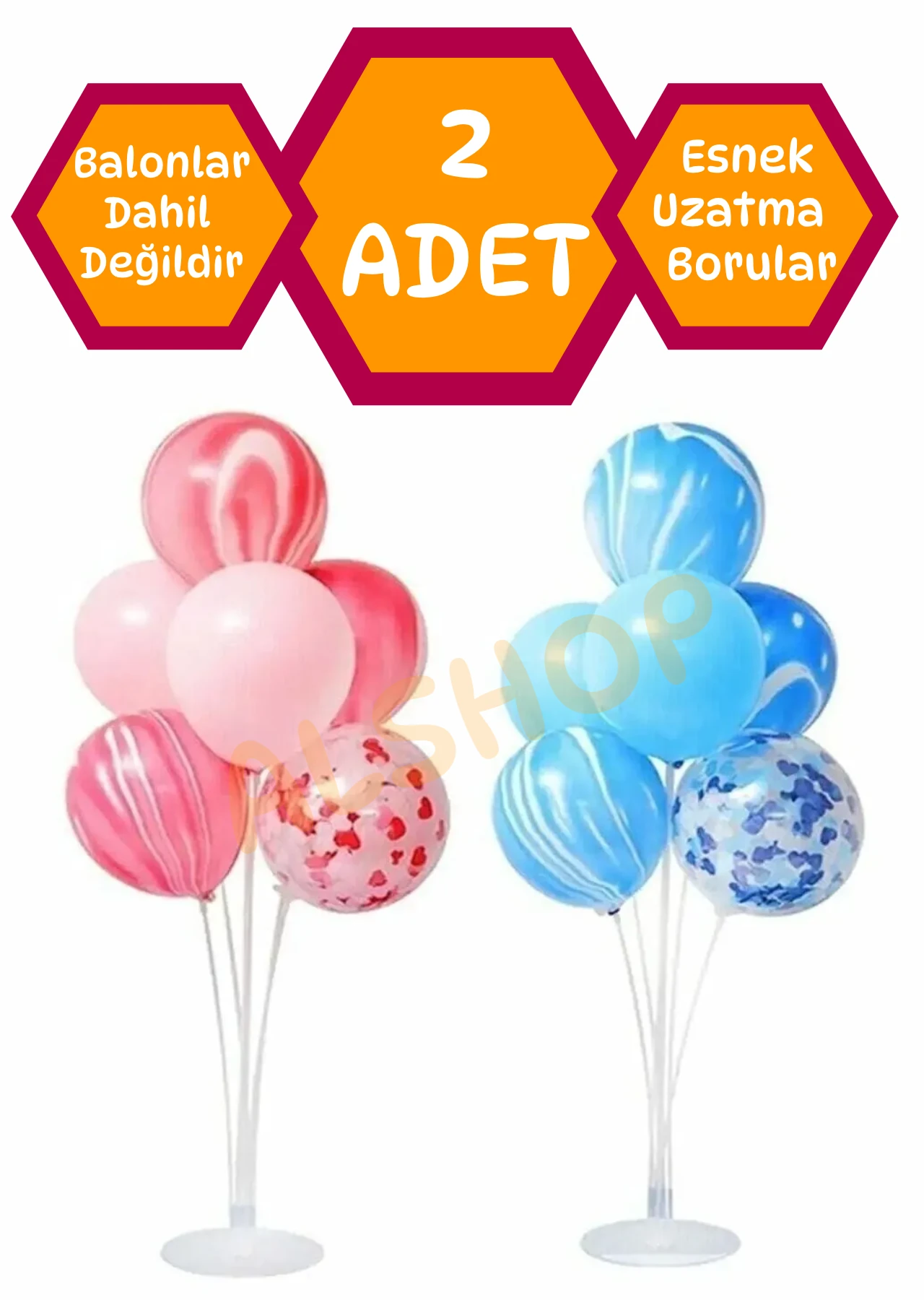 2 Adet Balon Süsleme Standı 7li Çubuklu Ikili Set Ayaklı Stand