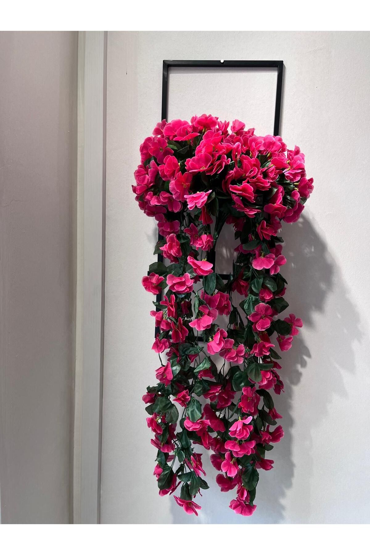 Metal Saksı Dahil Yapay Çiçek Sarkan Fuşya Begonvil Sarmaşık