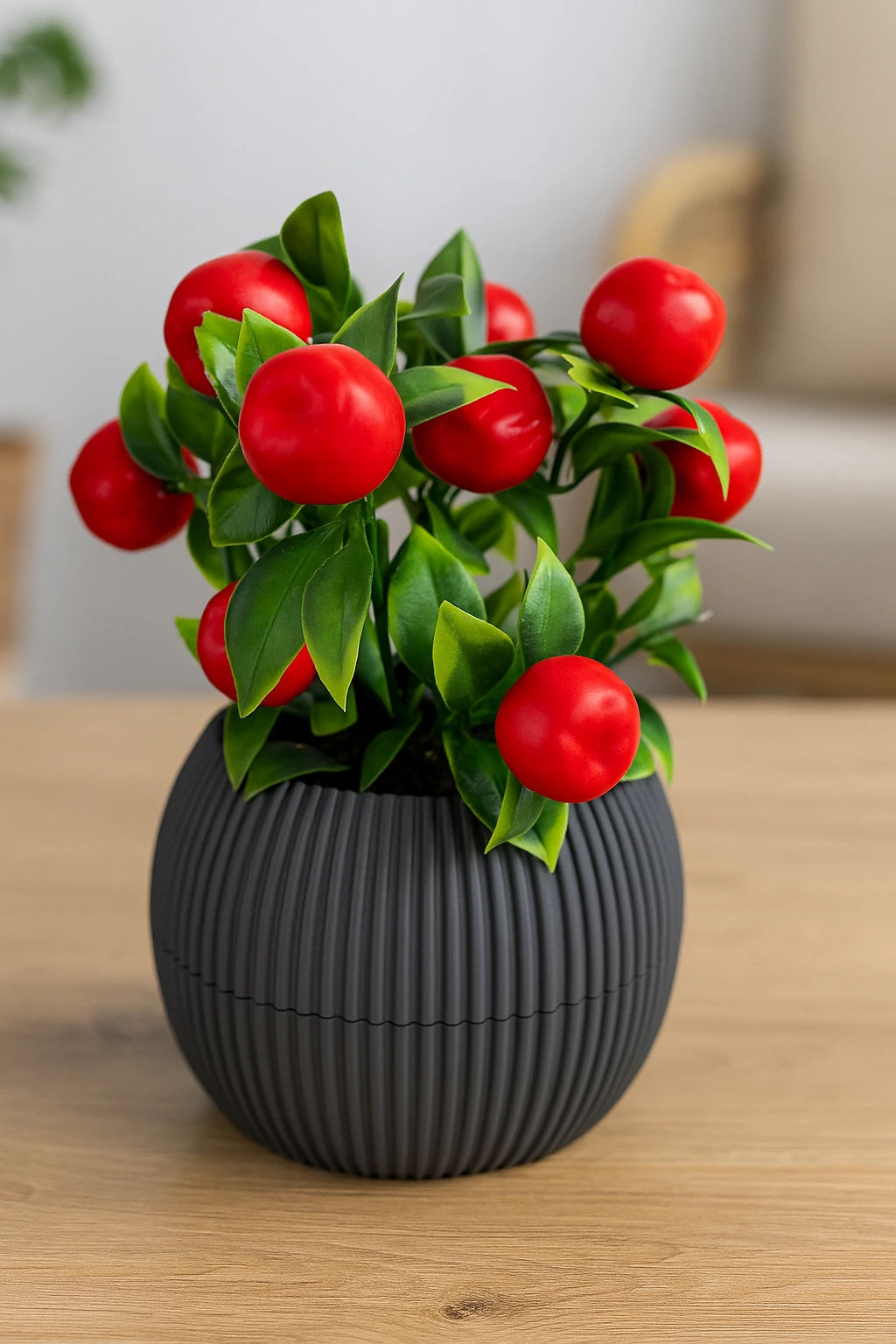 Lüks Orta Saksıda Taş Yosunlu Yapay Çiçek Meyve Demeti Ağacı