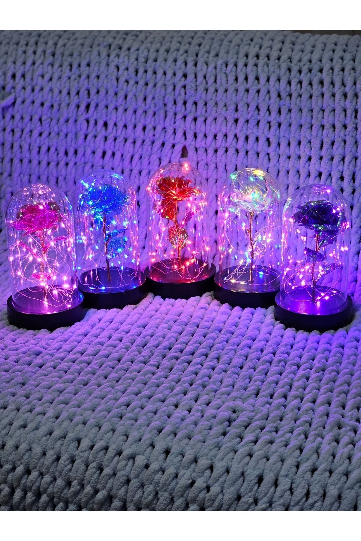 Dekoratif Pembe Peri Led Işıklı Solmayan Sonsuzluk Gülü Fanuslu Gece Lambası