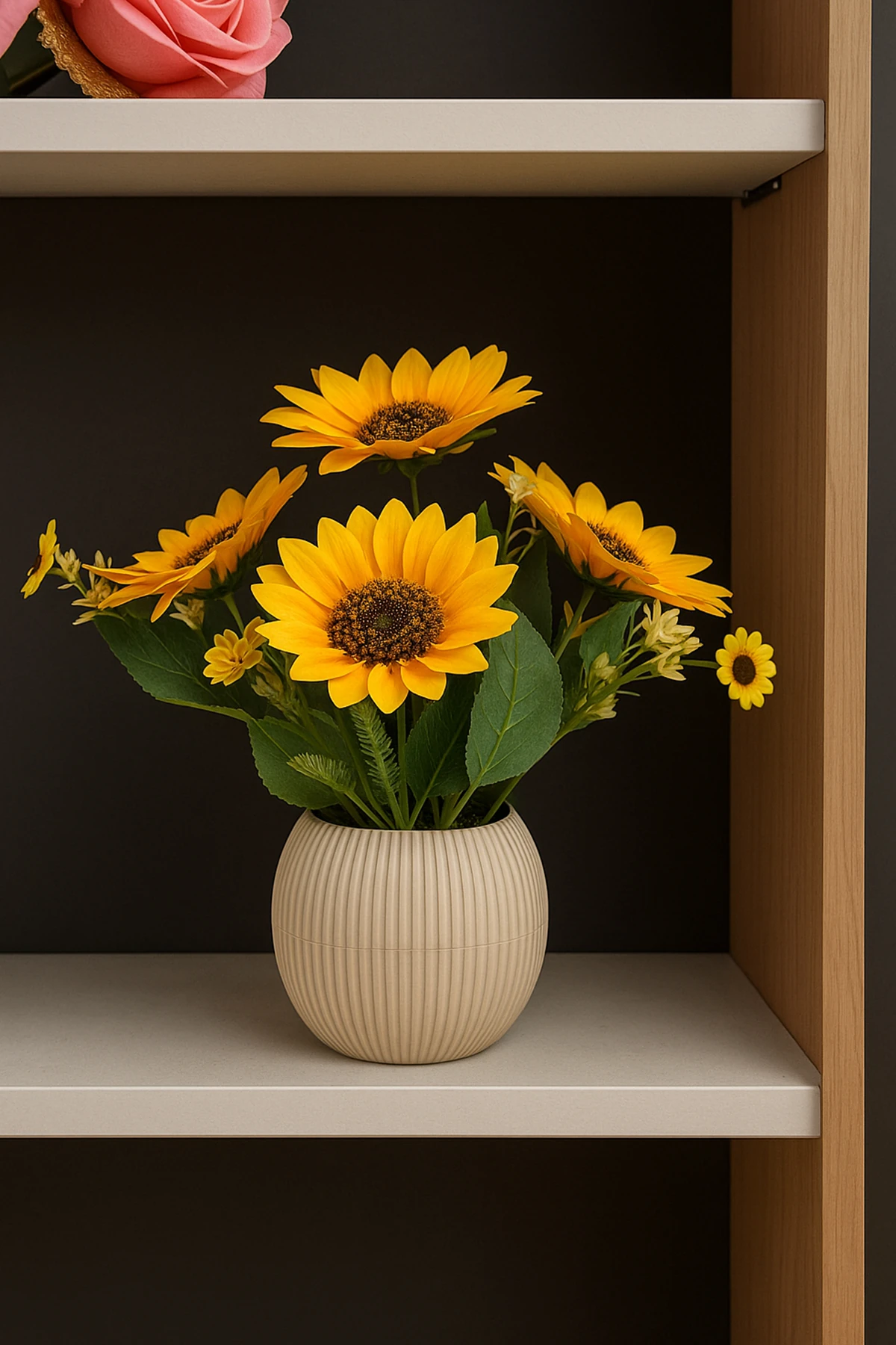 5 Dallı Aranjmanlı Yapay Ayçiçeği Günebakan Çiçeği Saksı Dahil Süsleme Ev Ofis Süsü