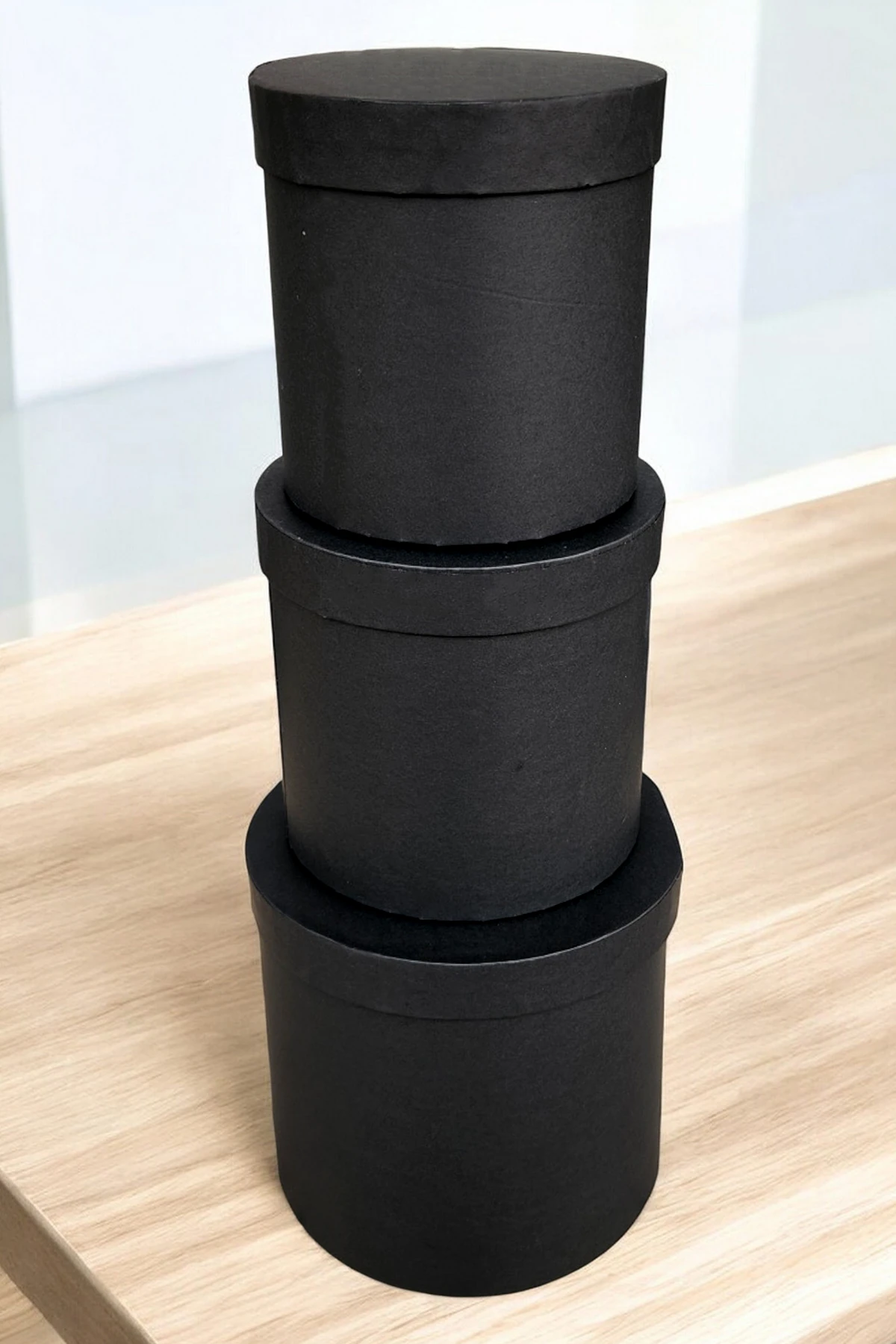 Silindir Hediyelik Karton Kutu Seti 3 lü Siyah