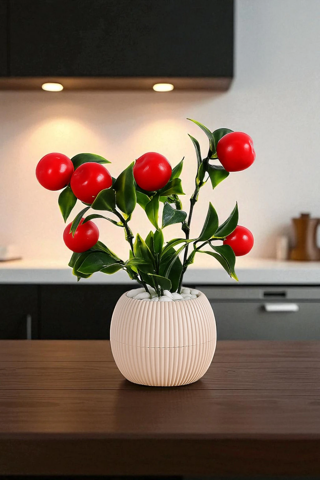 Lüks Saksıda Taşlı Yapay Çiçek Meyve Demeti Ağacı