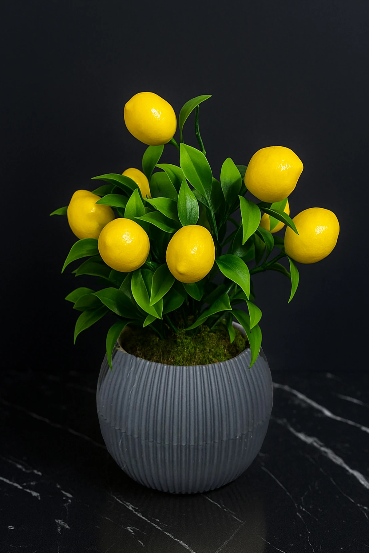 Antrasit Saksıda 8-9 Meyveli Yapay Limon Ağacı