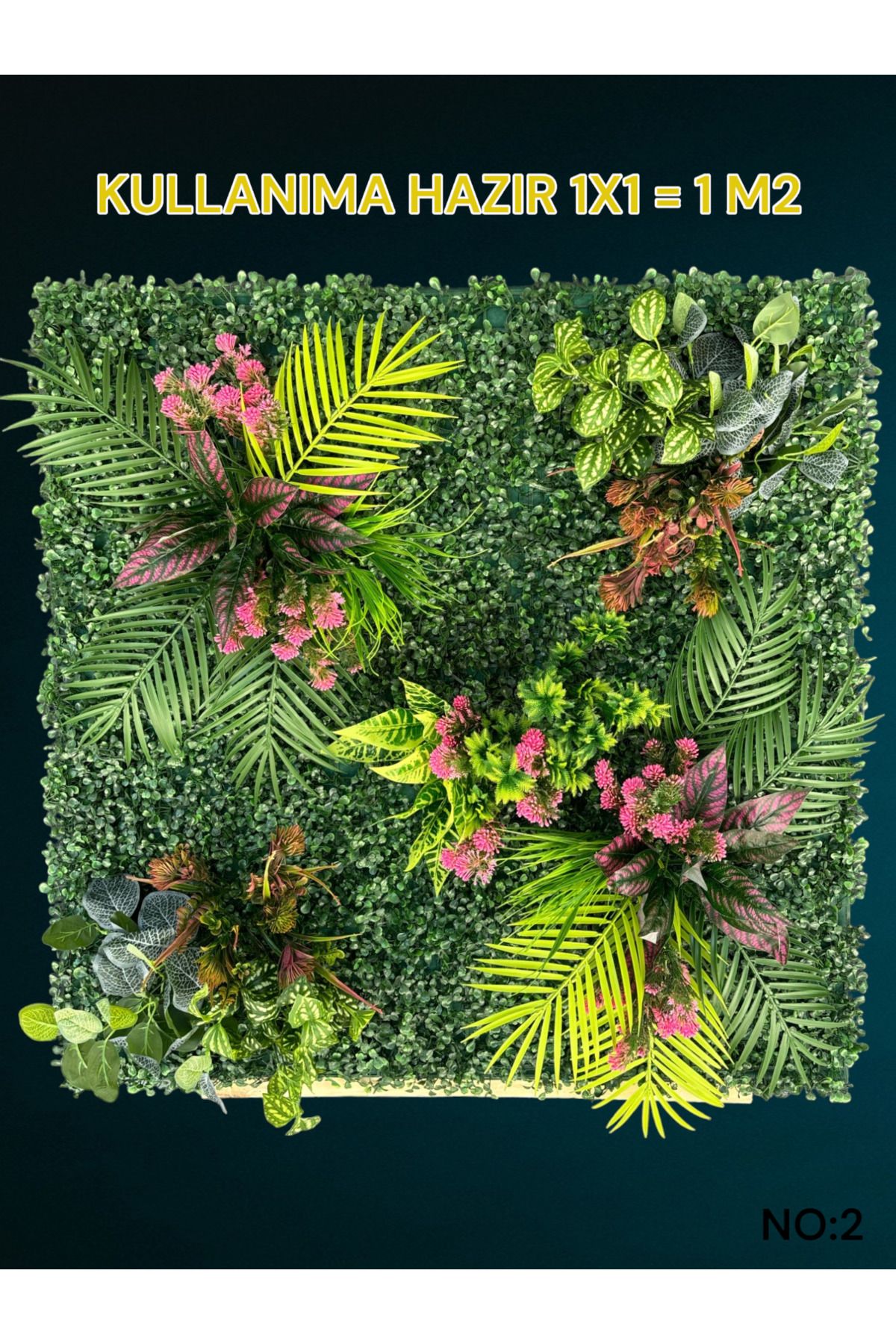 1 M2 Hazır Dikey Bahçe Duvar Dekorasyon Paneli Şimşir Panel Yapay Çiçek 1x1 Metre MODEL:2