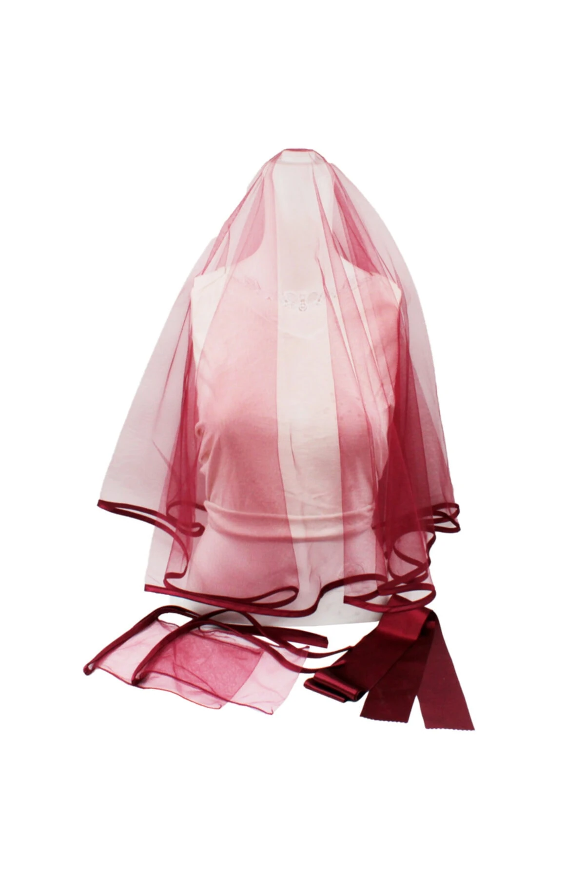 Biyeli Kına Duvağı Gelin Örtüsü Seti Bordo Sade Duvak