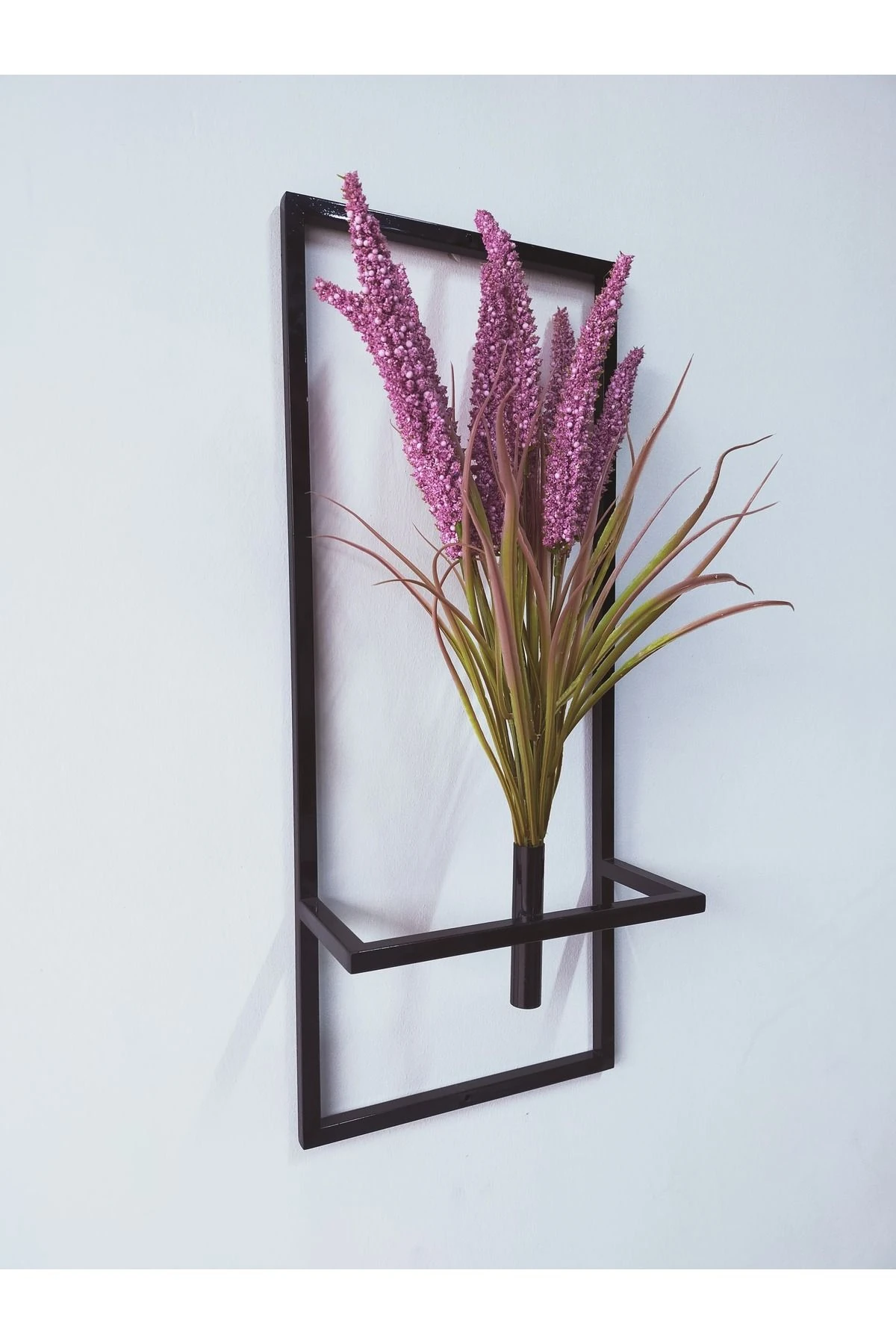 Dekoratif Metal Saksıda Yapay Çiçek Darı Aranjman Duvar Saksısı DDS-M204