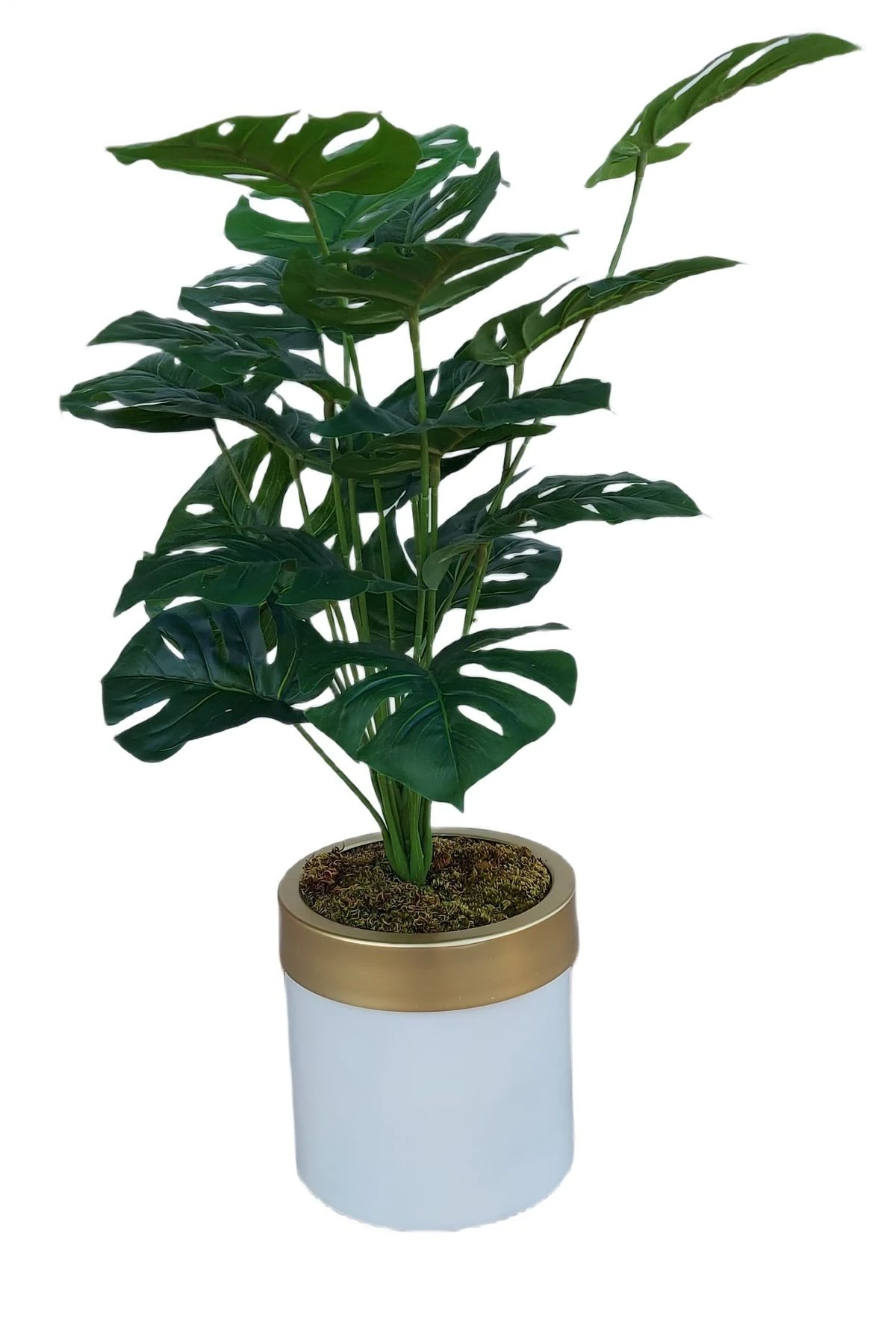 Beyaz Metal Saksılı 18 Dal Devetabanı Yaprağı Yapay Çiçek Büyük Boy Salon Çiçeği 70-80 Cm