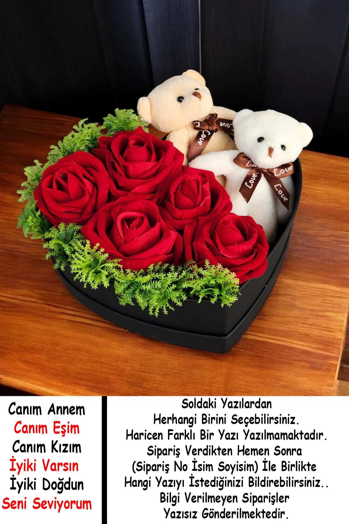 Kalpli Kutuda Yapay Ayıcık Güllü Hediye Kutusu Sevgiliye Doğum Günü Özel Gün Hediyesi