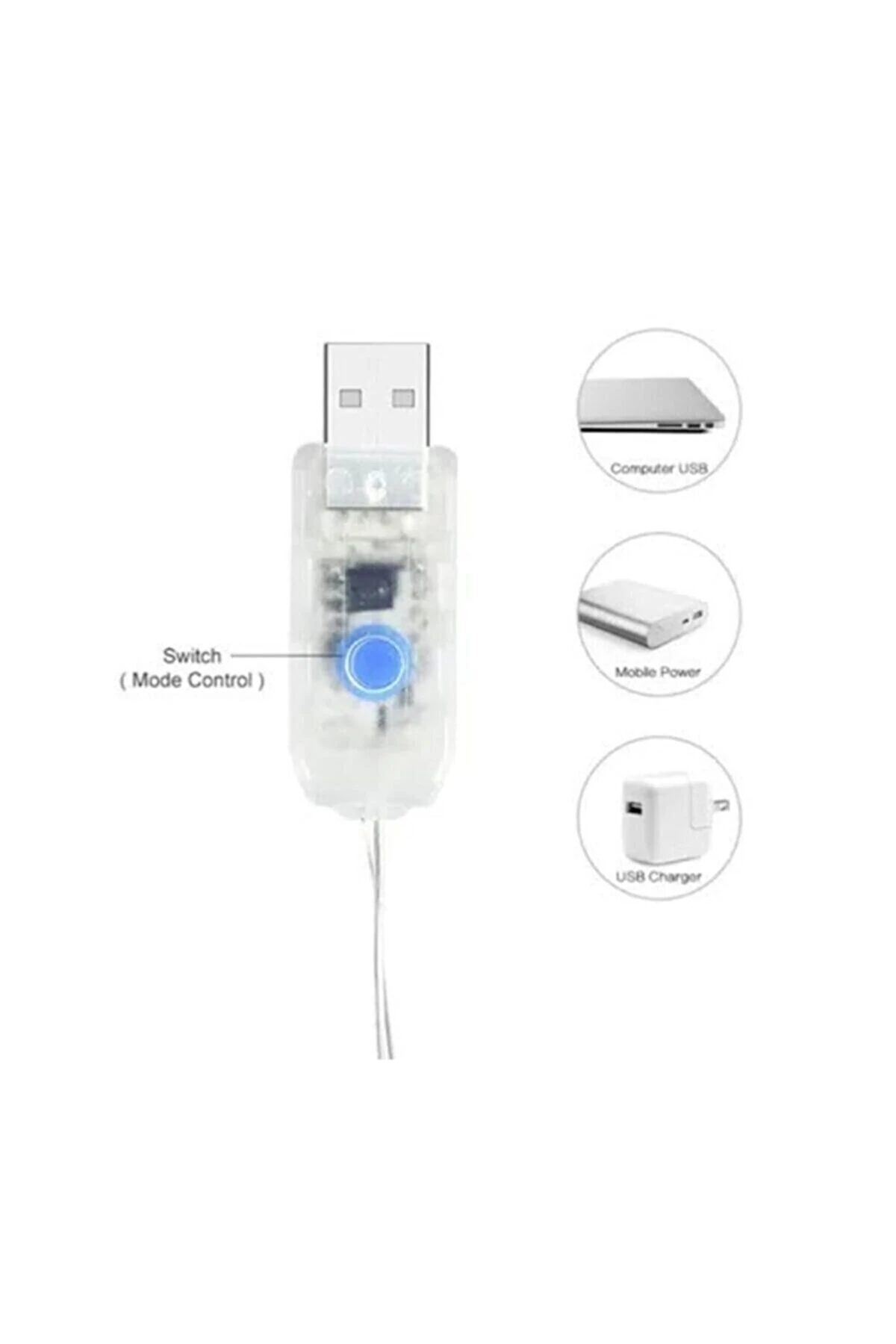 8 Modlu Usb'li Kumandalı Peri Led 5 Metre Beyaz