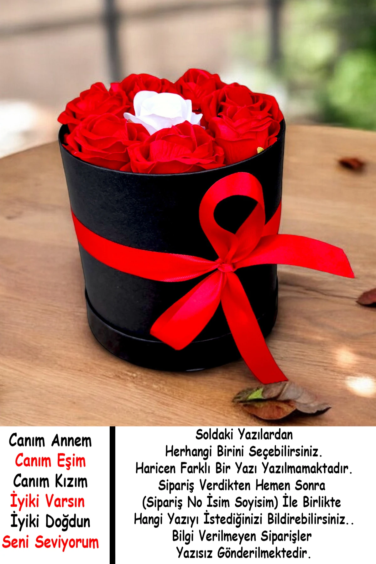 8 Güllü Sevgililer Günü Hediyesi Kutuda Kırmızı Beyaz Yapay Solmayan Kadife Gül