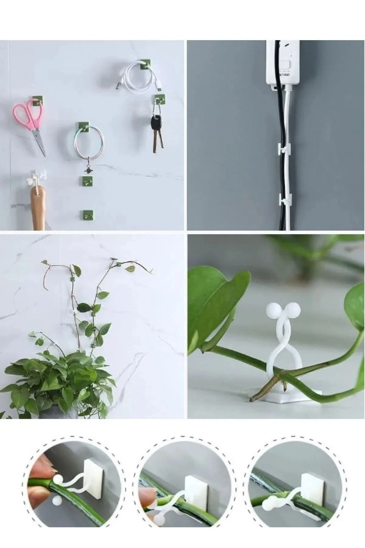 10 Adet Sarmaşık Çiçek Ve Kablo Düzenleyici Çok Amaçlı Yapışkanlı Klips