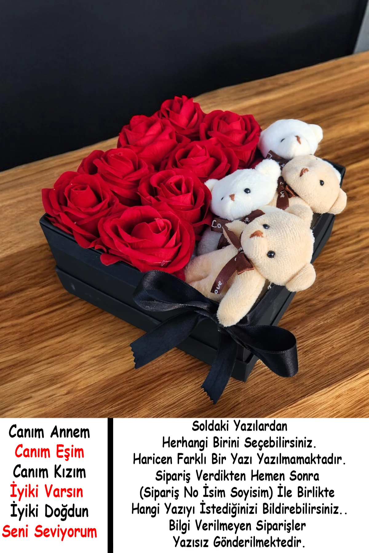 Kare Kutuda Yapay Kadife Gül Ve Ayıcık Detaylı Doğum Günü Sevgiliye Özel Gün Hediyesi