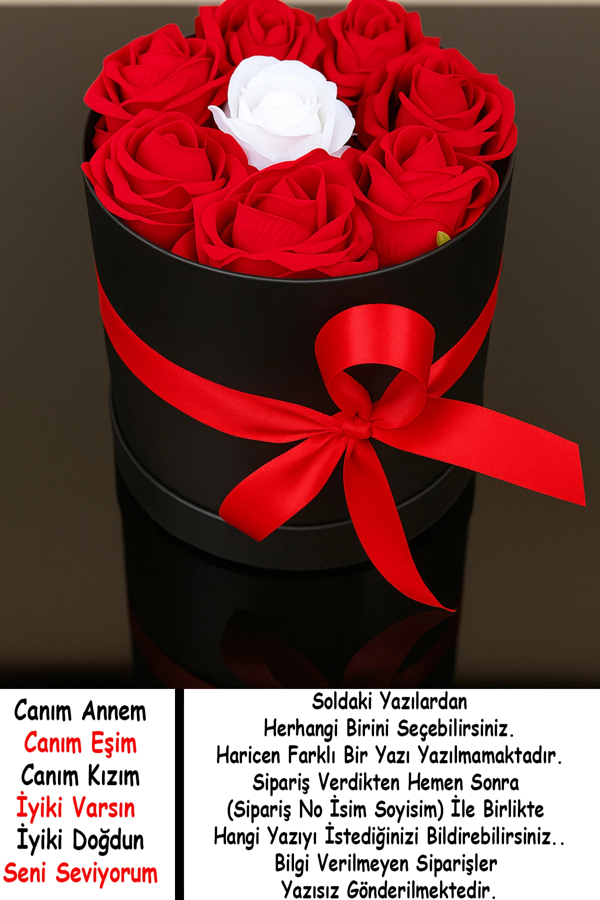 8 Güllü Sevgililer Günü Hediyesi Doğum Günü Kutuda Yapay Kırmızı Beyaz Kadife Gül